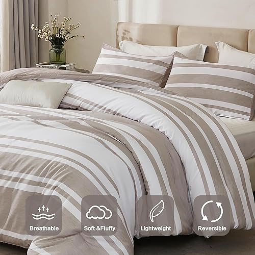 Miniatura 2 de Andency Juego de edredón de 3 piezas de color blanco caqui, reversible, suave y ligero, juego de ropa de cama de verano para todas las estaciones