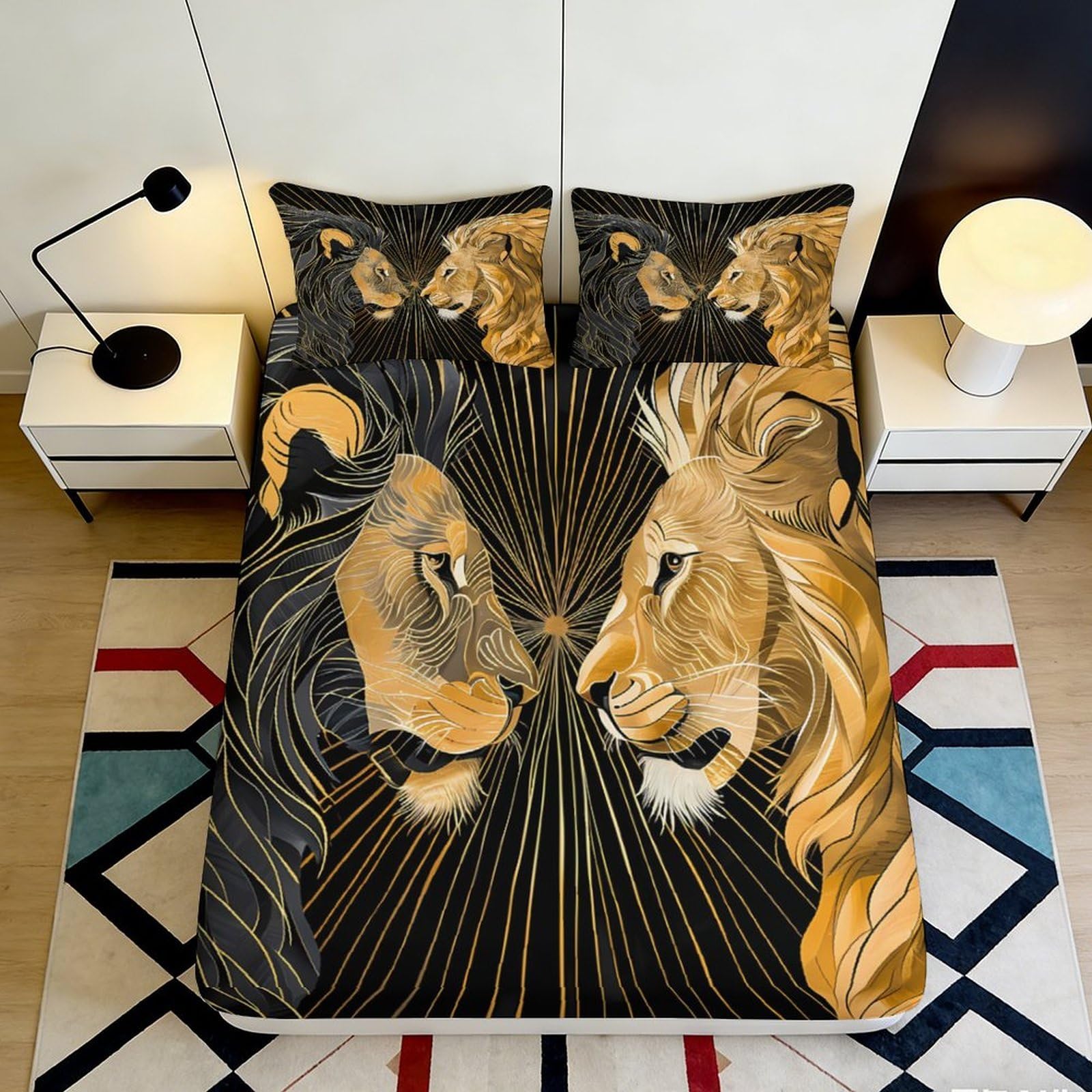 Pnayamiorkfel Style-5 3D Printed Lion King Fitted Sheet Microfiber Artistic Queen Lion Mattress Cover For Bedroom Guest Room Decor 90X200x25cm