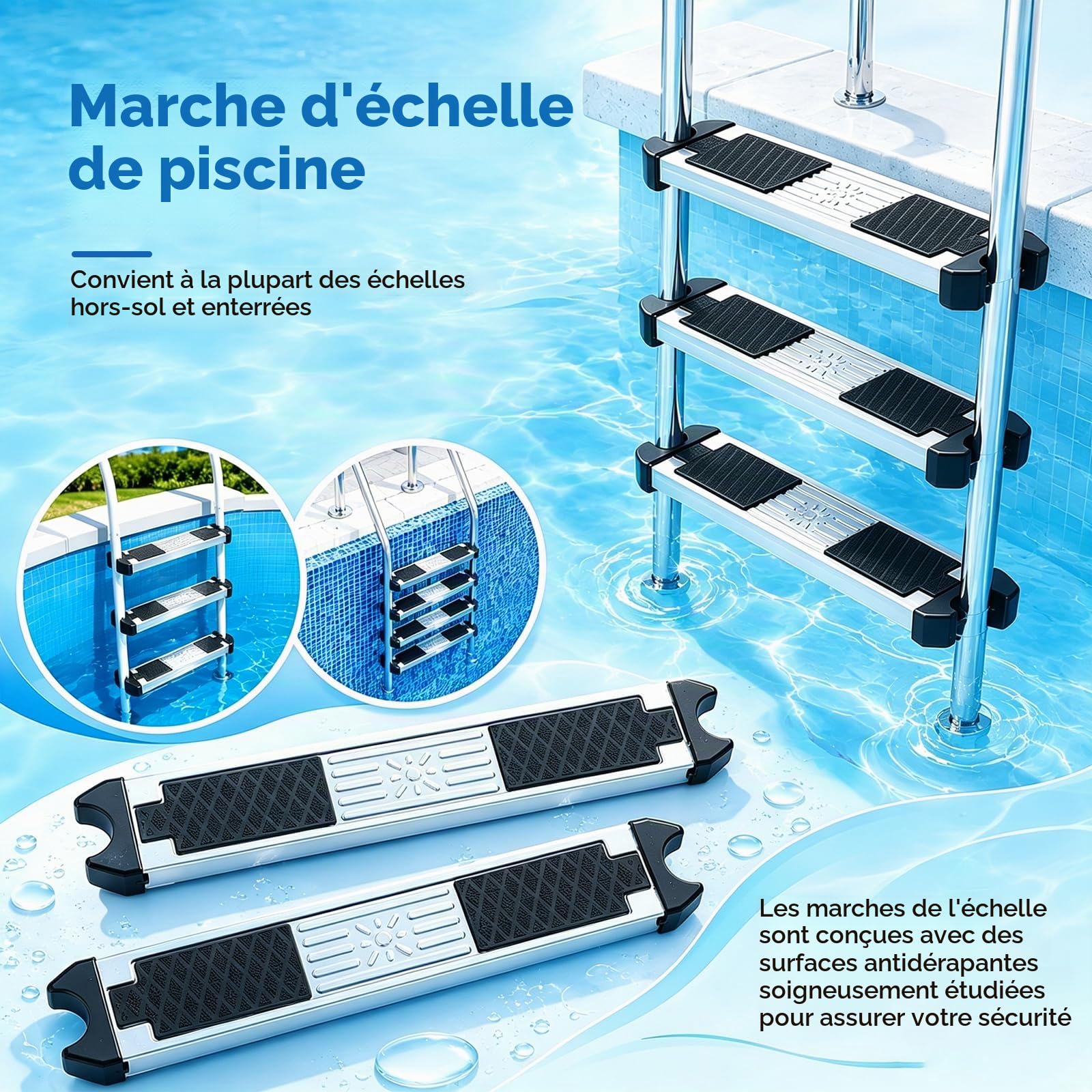 Marches D'échelle De Piscine, Lot De 2 Marches Antidérapantes Marche De Remplacement en Acier Inoxydable Pédale D'échelle Universelle Accessoire Antidérapant Pièces De Piscine