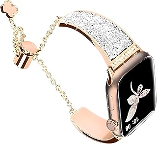 Stainless Steel Watch Band Compatible with Apple Watch (42/44/45/49mm) – Bling Rhinestone Design for Women – by Next Store