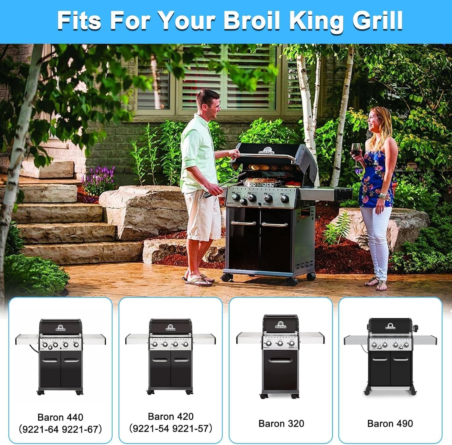 Adviace Replacement Parts for Broil King 9221-64, Baron 440, Baron 420, Baron 320 & 490, 9221-54, 9221-67, 9211-54, Replacement for Broil King 9221-64 Grill Grates & Heat Plates & Burners