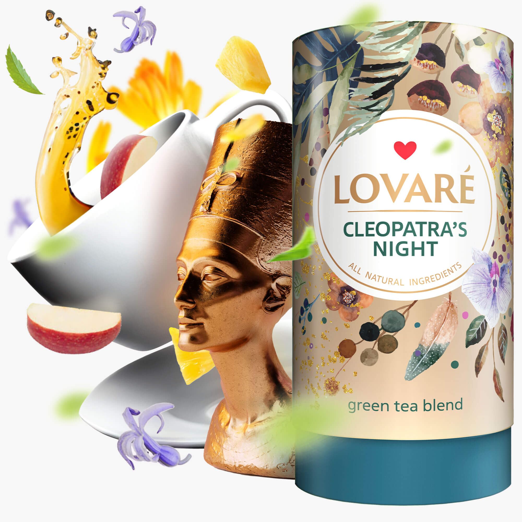 LOVARE Cleopatraβs Night Loose Leaf Tea Sampler 80 g β Made in Ukraine β Green Tea, Pineapple, Apple, Rose Buds and Petals, Calendula, Safflower, and More with 15 Paper Filters