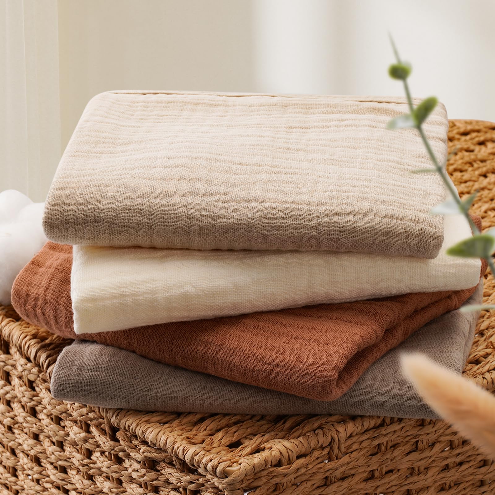 Set 4 Mussole Neonato Peepeemax 60x60 Cm - 100% Cotone, Super Assorbenti E Morbidi, Colore Marrone - Foto 10