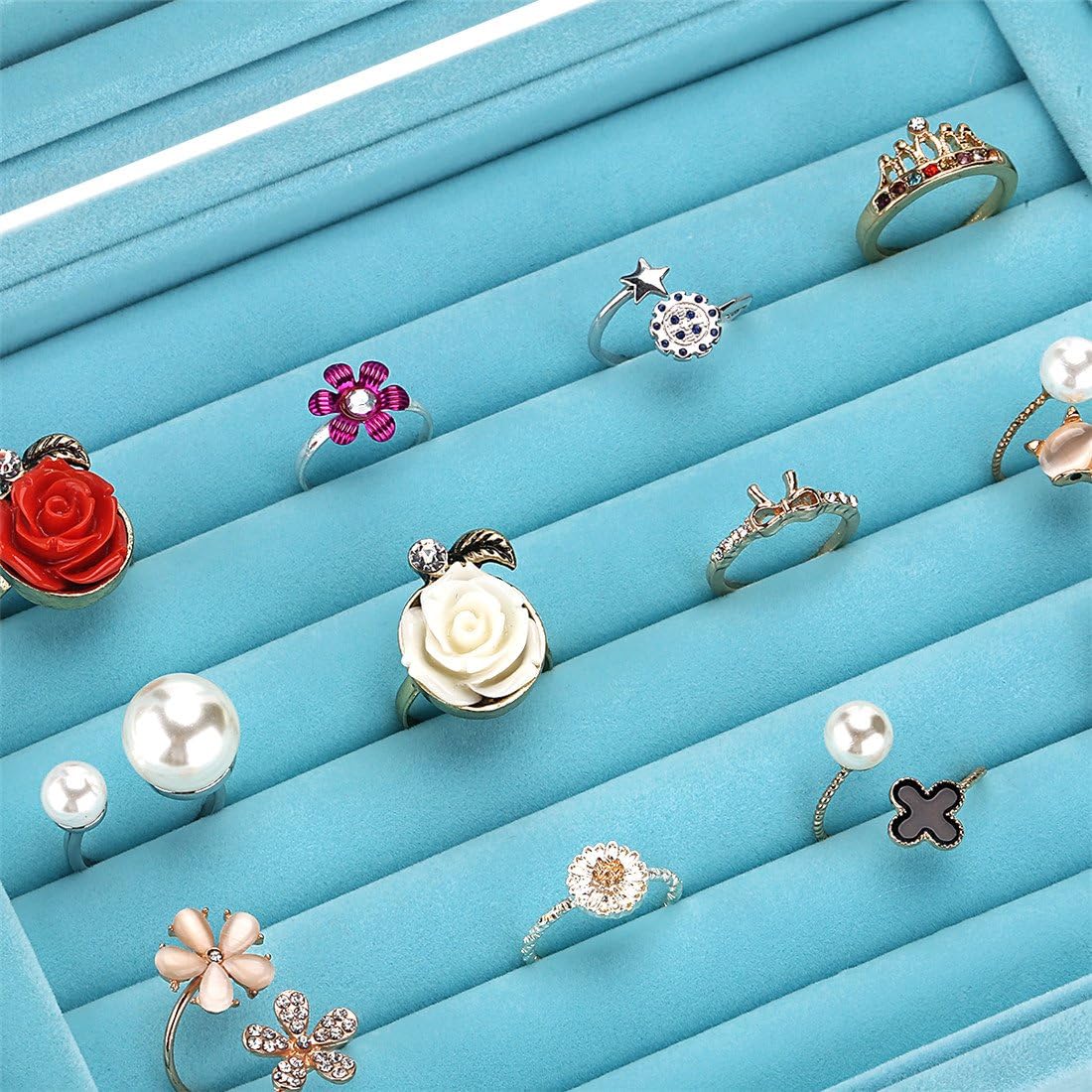 Velvet Glass Jewelry Display Storage Box Ring Earrings Jewelry Box Ring Holder Case, 2 Clasps