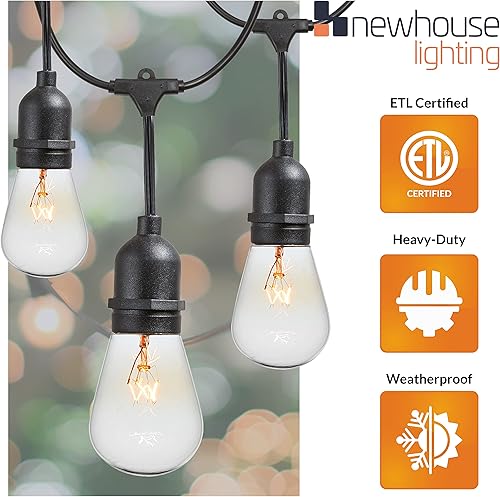 Miniatura 12 de Newhouse Lighting Tira de luces para exteriores con enchufes colgantes, tecnología resistente a la intemperie, cable de 48 pies, 18 bombillas