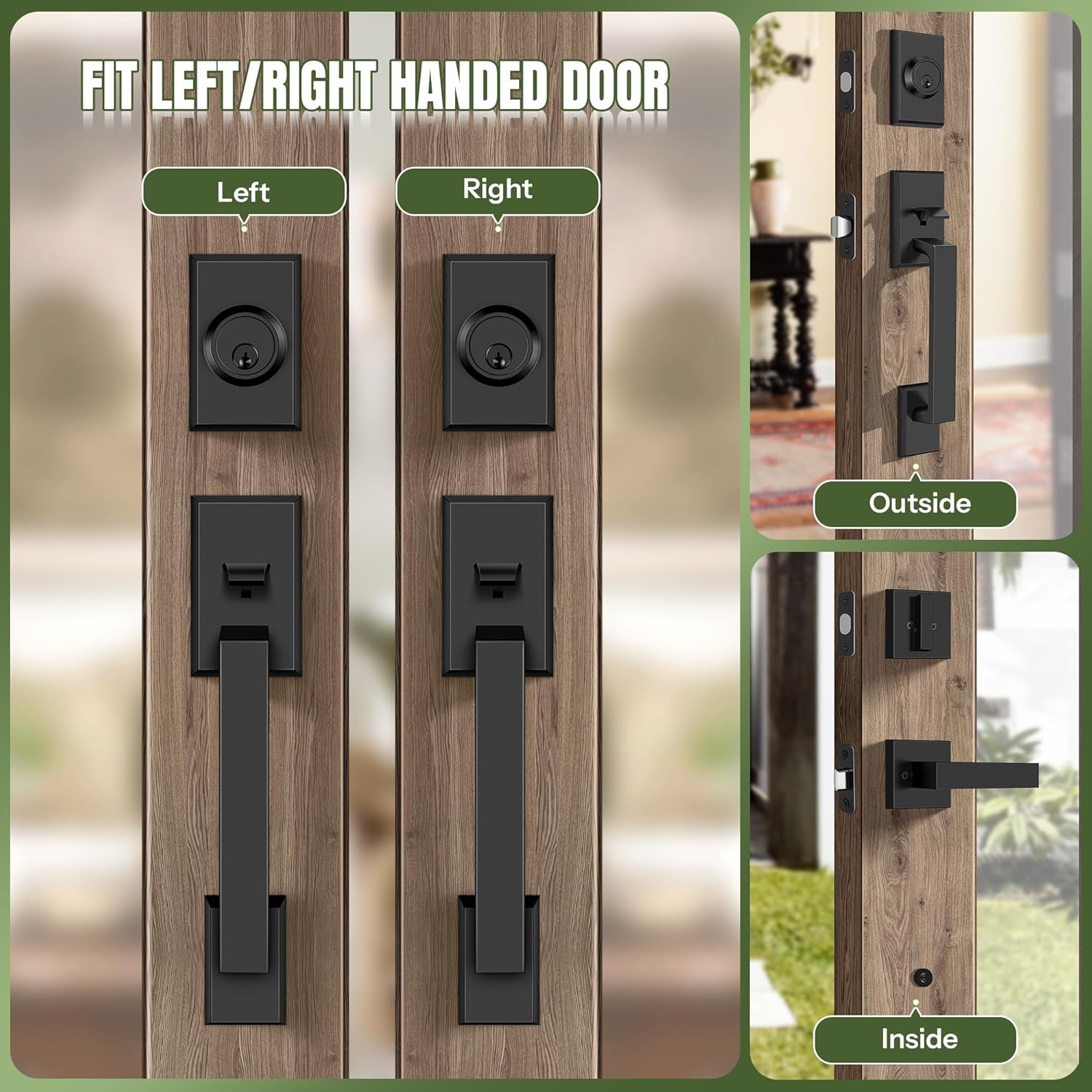Moquin Square Front Door Handle Set, Heavy Duty Entry Door Handleset with Keys, Exterior Door Lock with Single Cylinder Deadbolt, Matte Black Reversible Door Lock for Right & Left Door