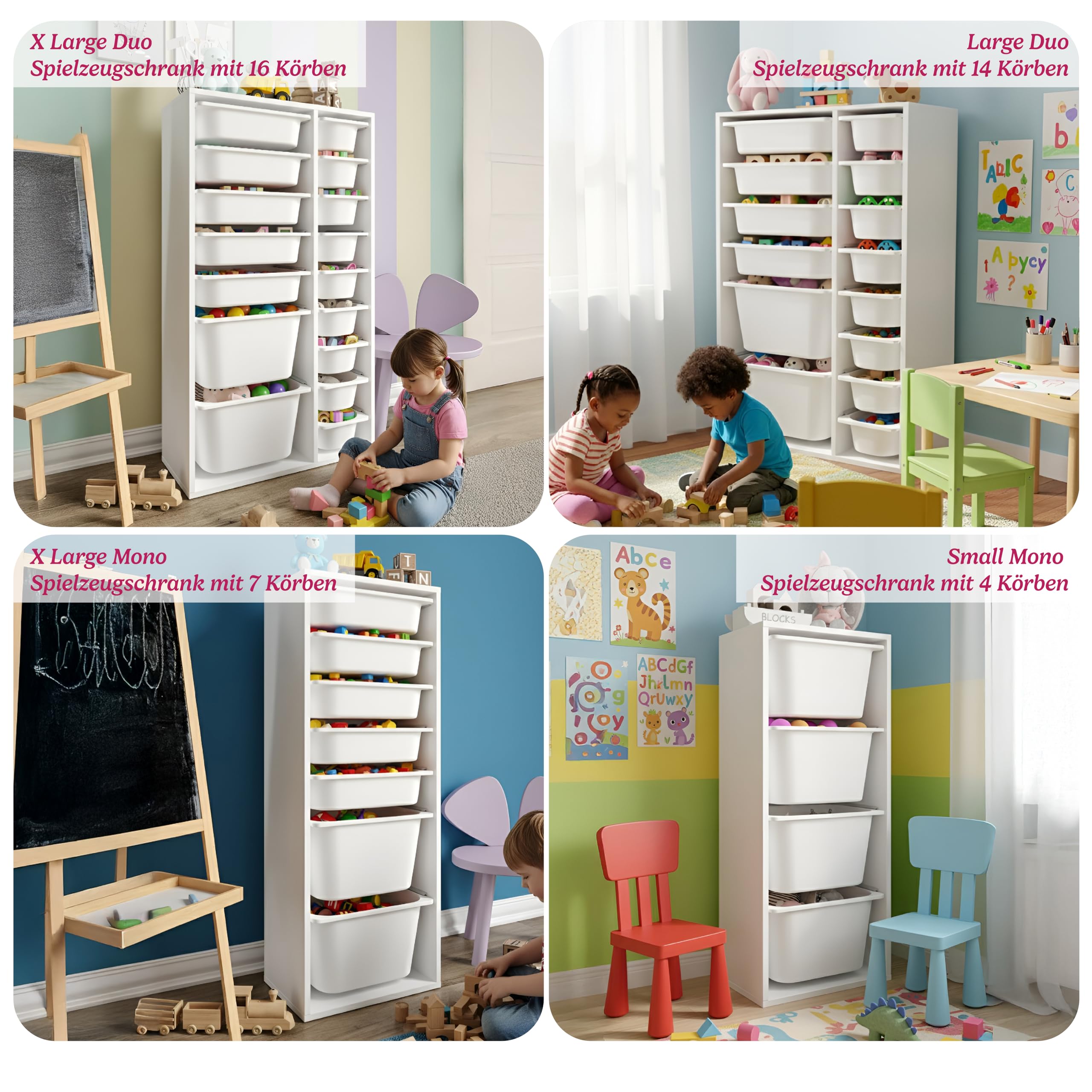 LEOKIDS Spielzeugaufbewahrung mit 16 Boxen – Kinderregal Spielzeugschrank Organizer Weiß MDF