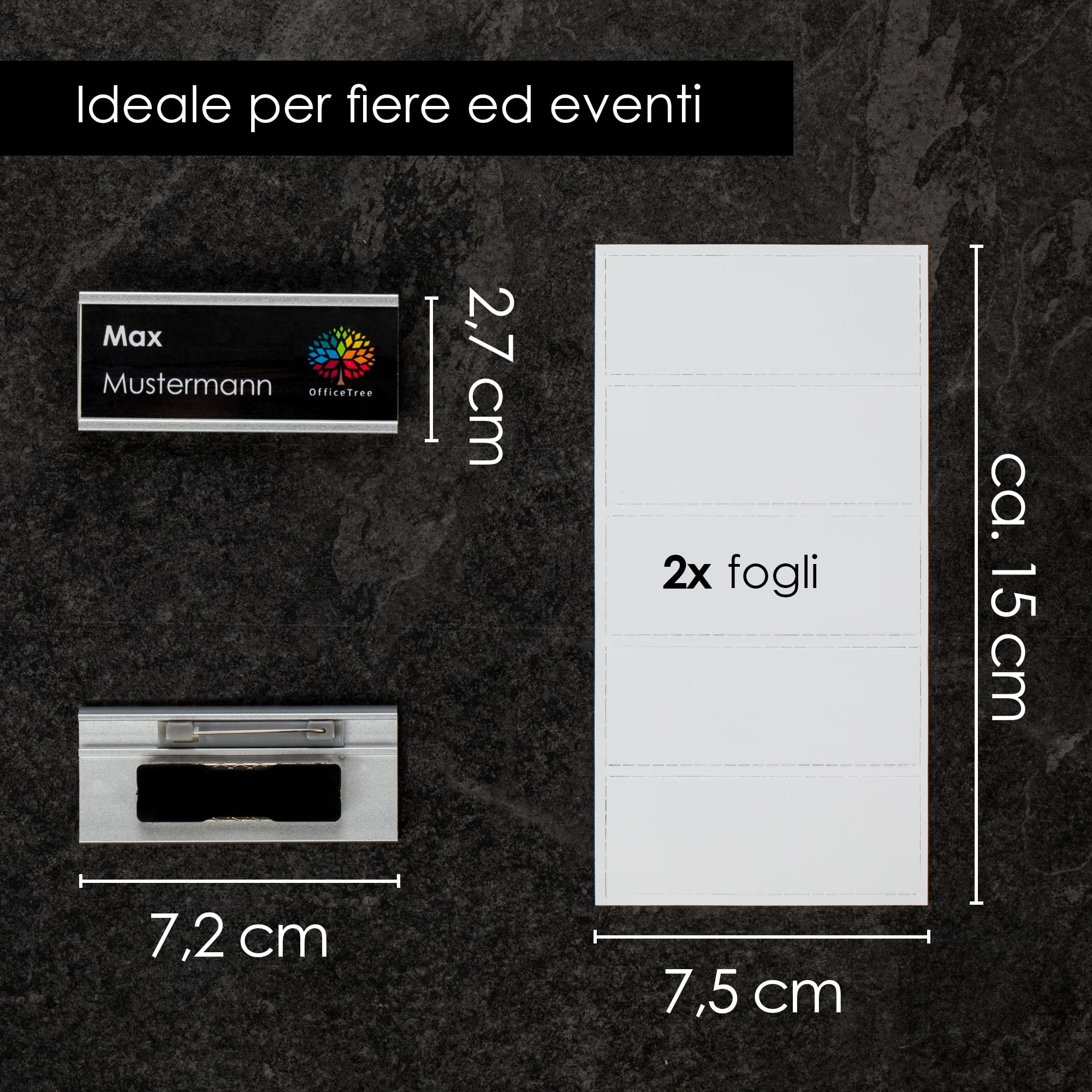 Targhette portanomi alluminio 72x32mm doppio magnete OfficeTree 10 szt