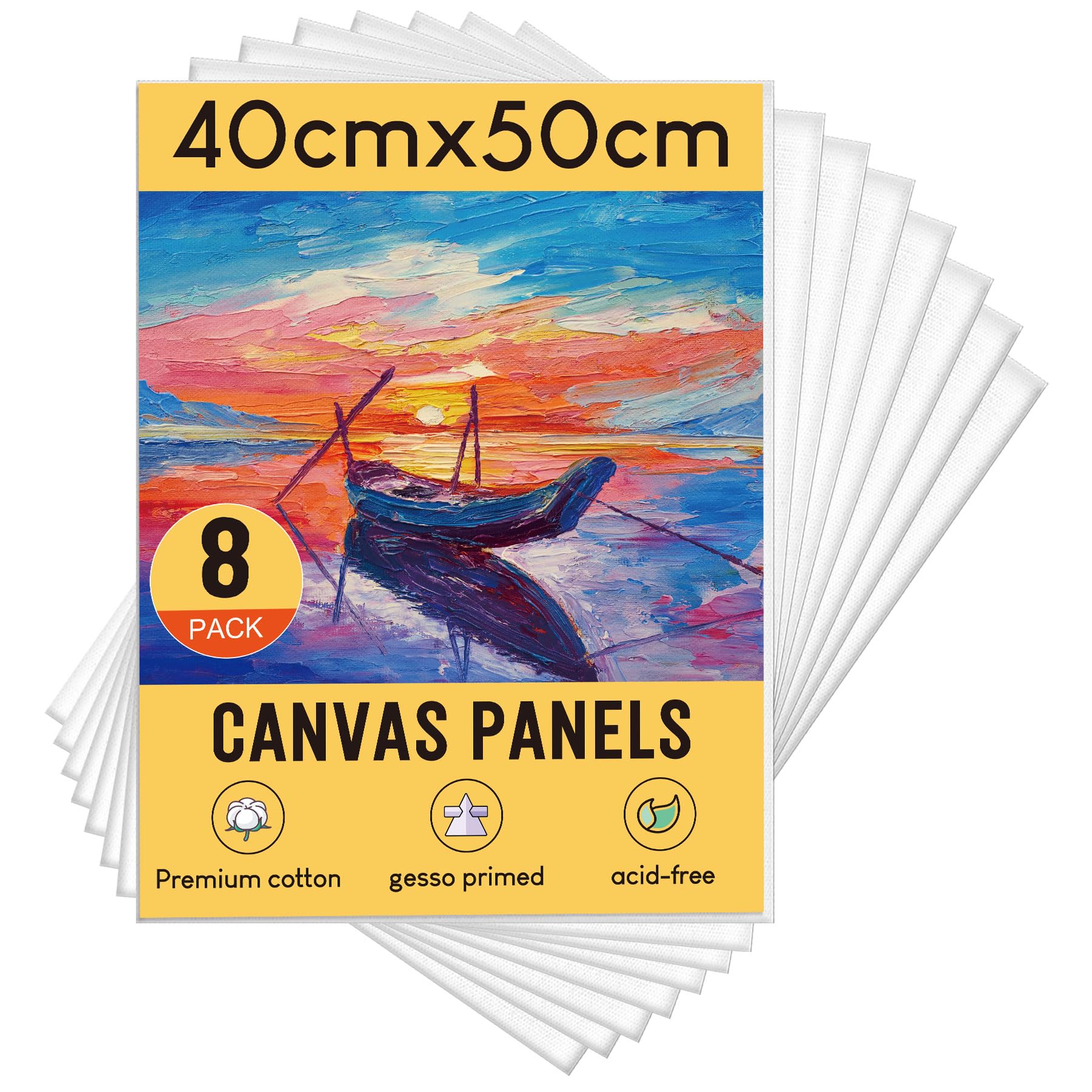 STATIONERY ISLAND 8 Packs Canvas for Painting 40x50cm, Large Canvas Boards 100% Cotton, Acid Free, Blank Canvas Panels for Acrylic Painting & Oil Paint, Hobby Painters and Beginner(16โ X 20โ)
