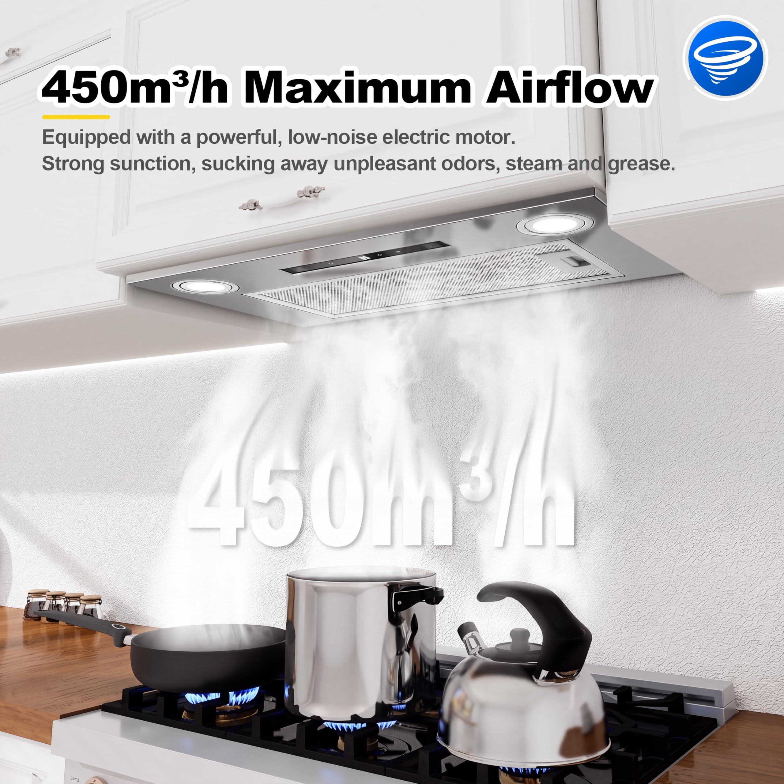 Cappa da incasso 52 cm, 450 m³/h, 3 velocità e Funzione Booster