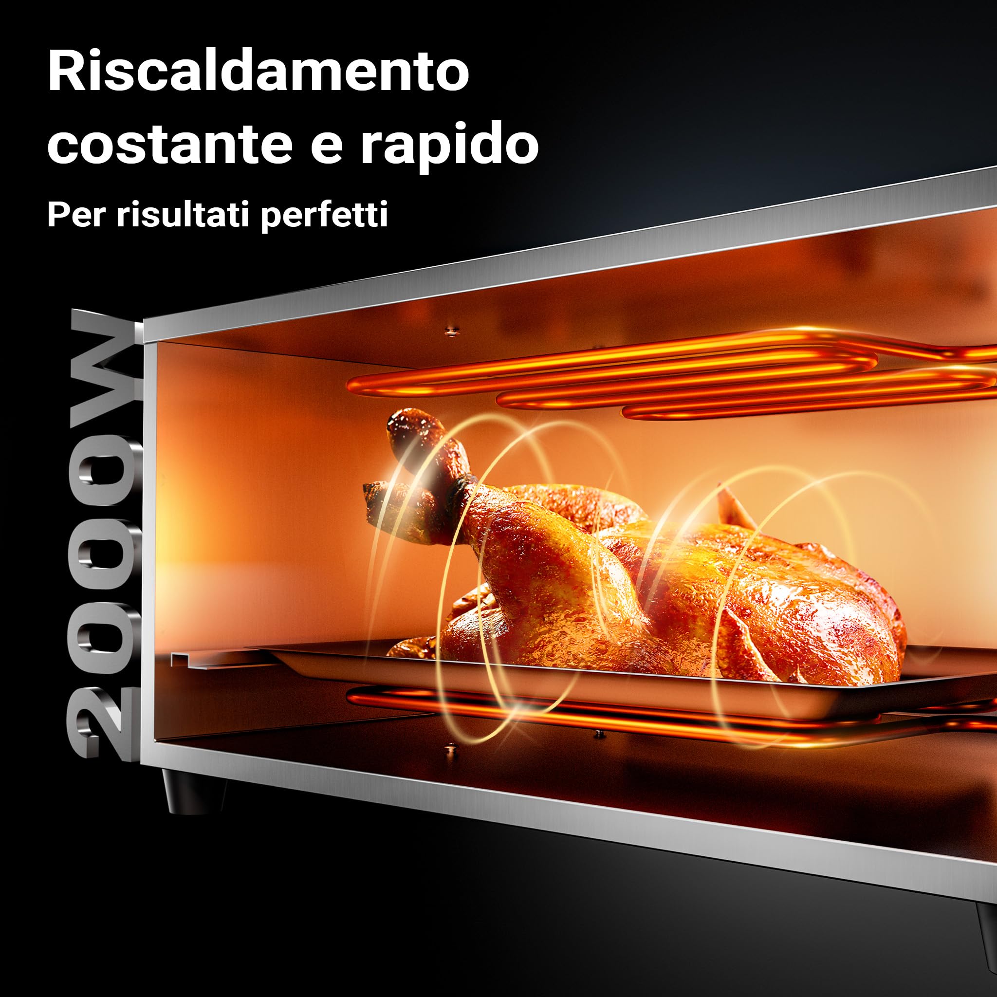 Wiltec Forno pizza elettrico, con pietra refrattaria in cordierite, 2000W, max 350°C Fornetto pizza