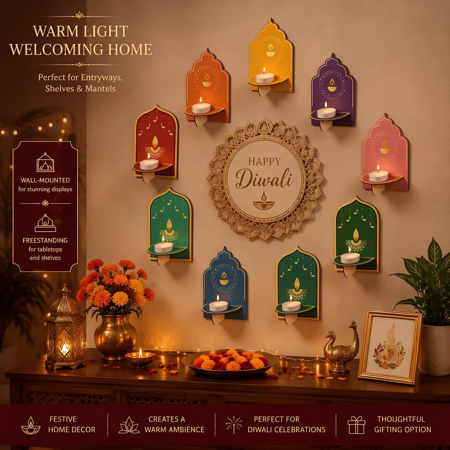 SiliFine 10 Pack Diwali Tealight Candle Holder Indian Pooja Decoration