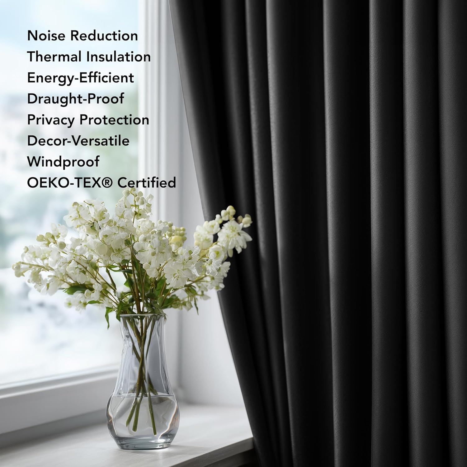 Deconovo Room Darkening Thermal Insulated Blackout Curtains 84 Inches Long for Bedroom, Black, 2 Panels Set, 42 Inch Wide