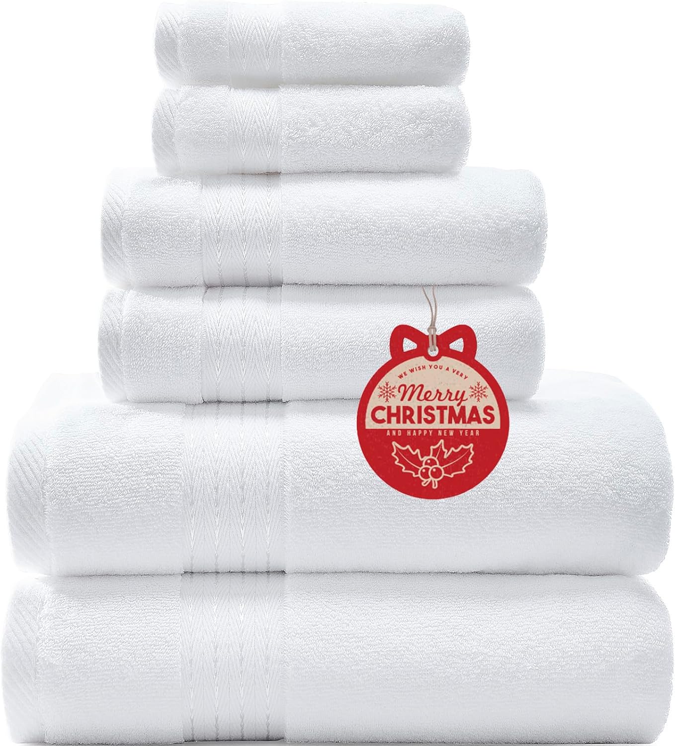 COZYART White Bath Towel Sets, Premium Turkish Cotton Large Towel Set for Bathroom, 650 GSM Luxury Bathroom Sets Pcs with 2 Bath Towels, 2 Hand Towels, 2 Washcloths, Ultra Soft and Water Absorbent