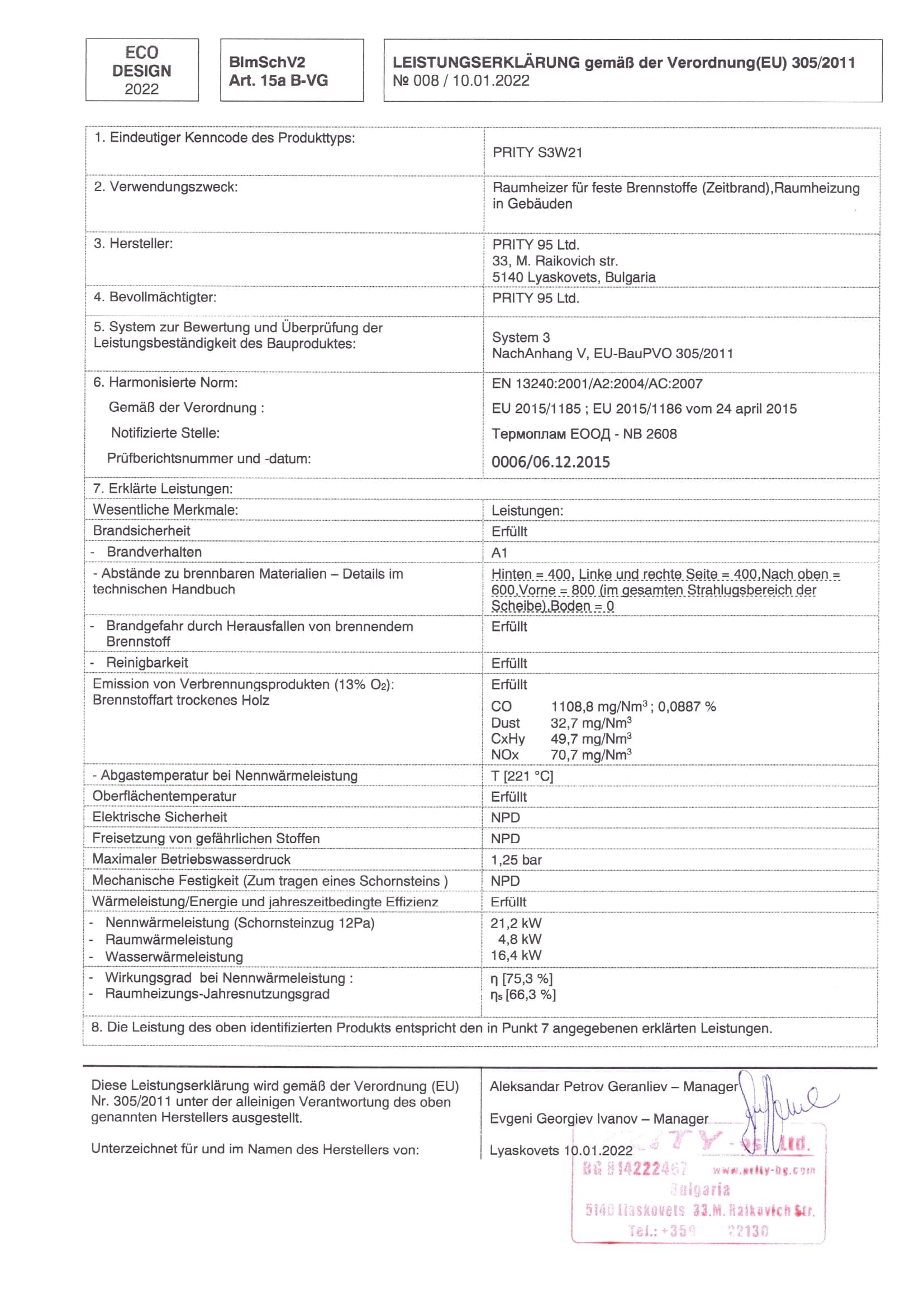Stufa a Legna Termostufa Prity S3 W21 26kW