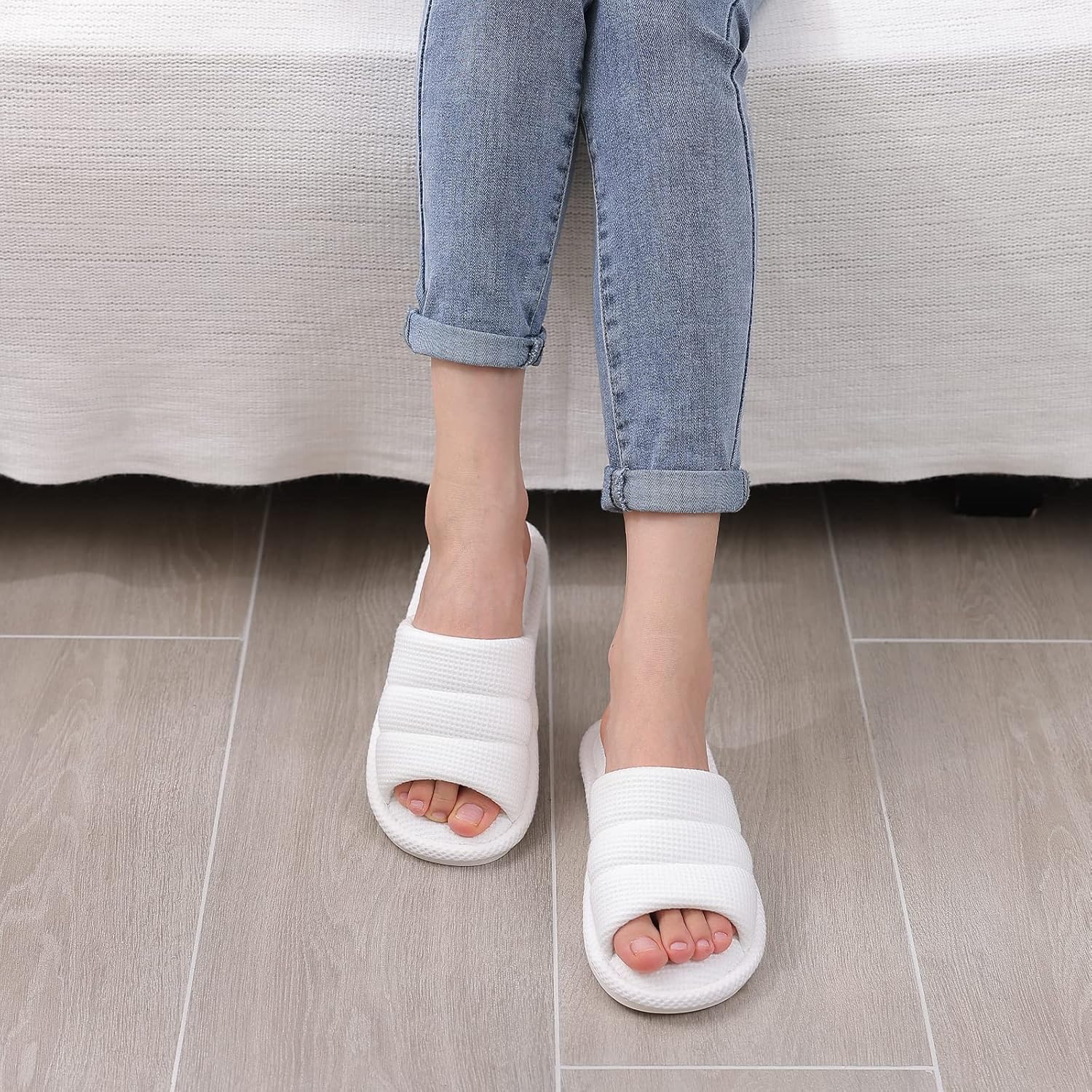 Shevalues Summer House Slippers for Women Men Breathable Waffle Indoor Slippers Slip-on Open Toe Home Shoes - Image 2