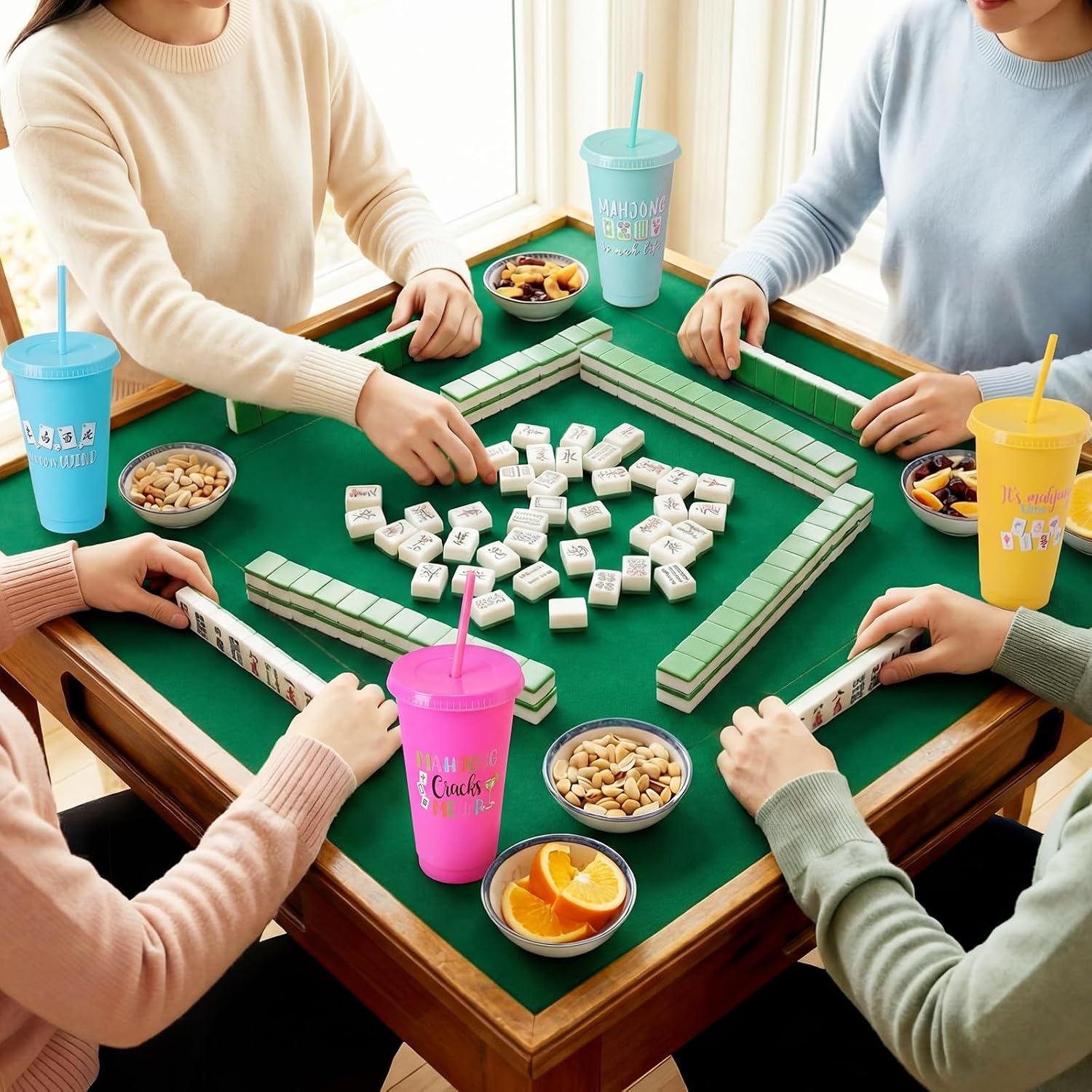 Sliner 12 Pcs Mahjong Cups with Lids and Straws 24 oz Reusable Plastic Mah-jong Tumblers Funny Mahjong Party Supplies Gifts for Mah-jong Players Lovers Travel Game Night image 5