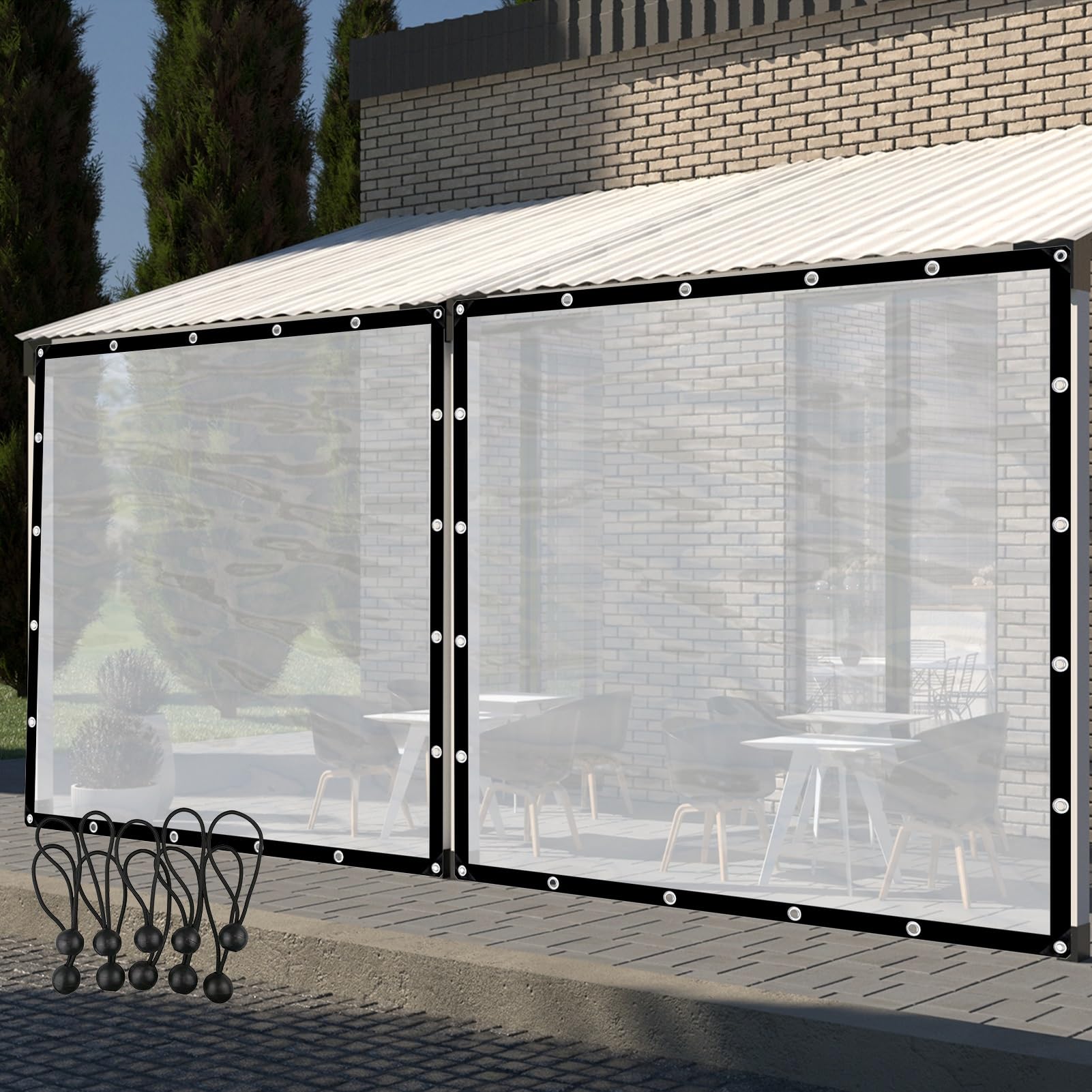Bâche transparente imperméable de 6m pour pergola et protection extérieure de porche
