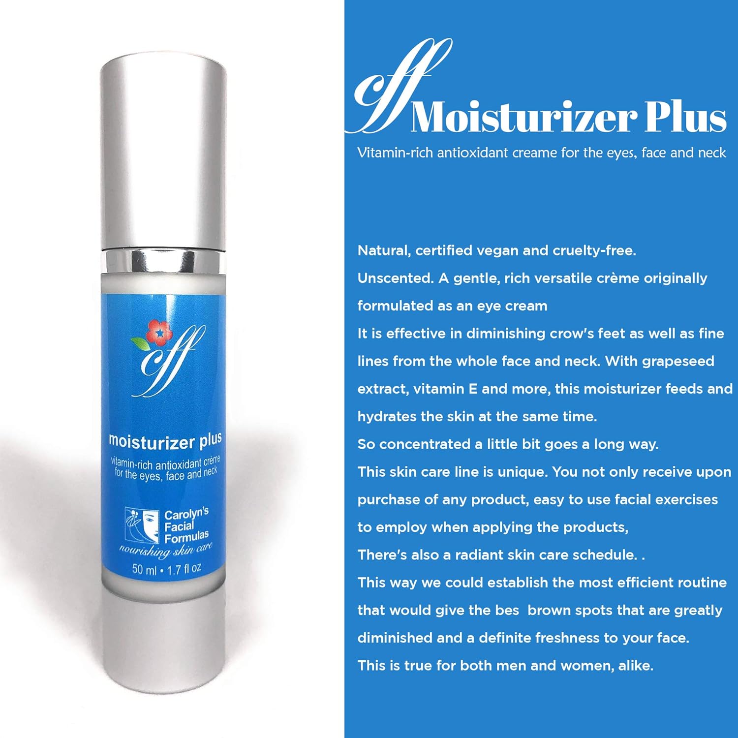 Carolyn's Facial Formulas Moisturizer Plus | Eye Cream | Cruelty-Free, Vegan Face Cream | Made in USA | Vitamin C Moisturizer for Face and Neck (50 ml – 1.7 fl oz) - Image 7