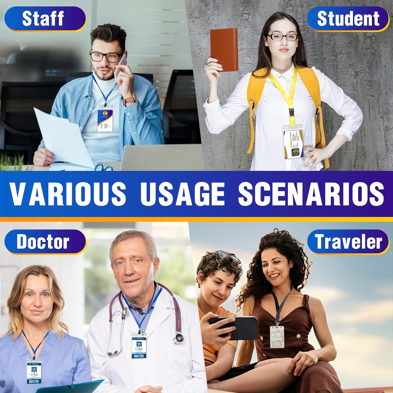 10Pack Vertical ID Badge Holder - Extra Thick Clear ID Card Holder with Waterproof Resealable Zip - Name Tag Holder for Nurses, Office and School