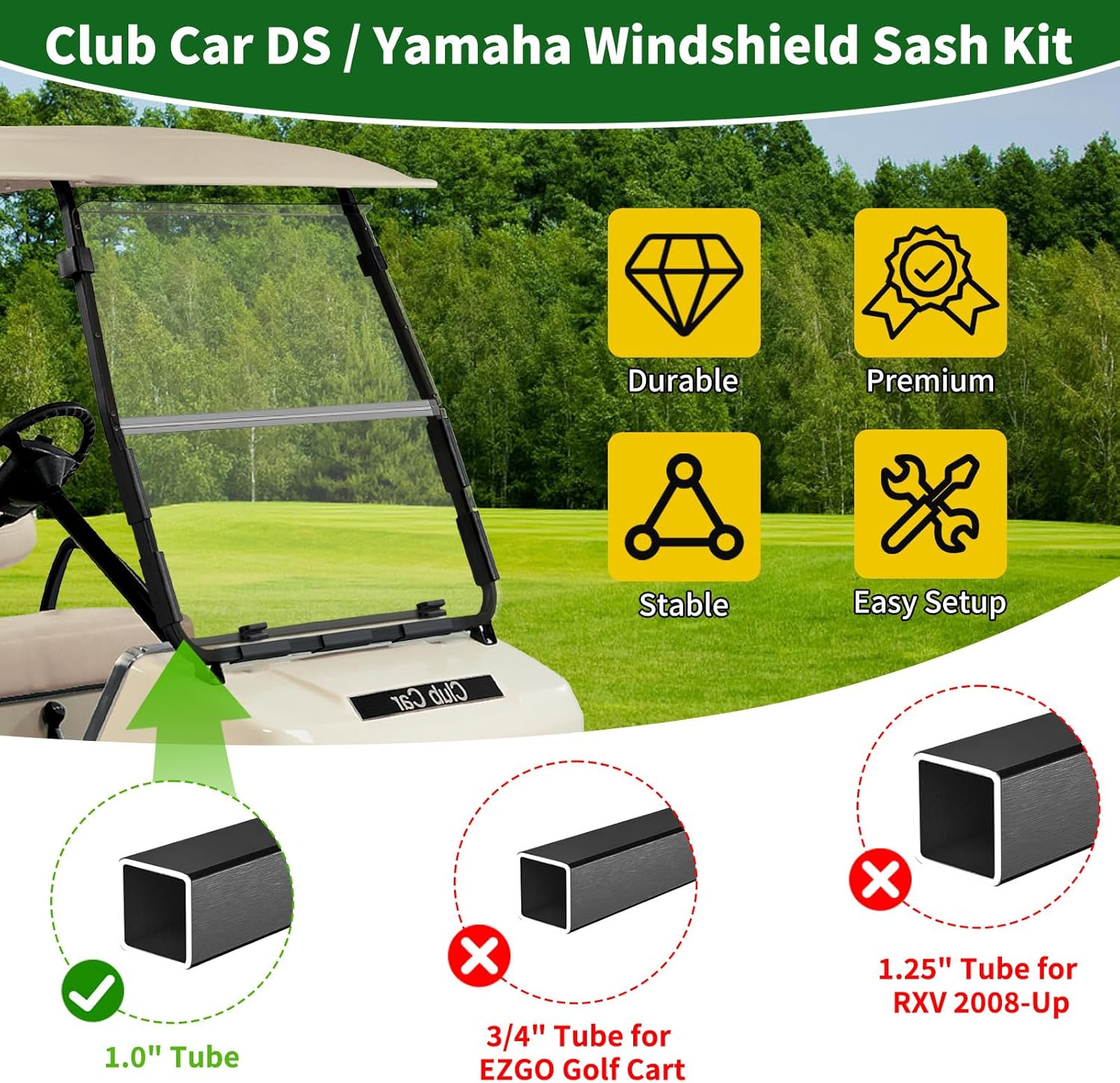 Golf Cart Windshield Retaining Clips Kit for 1982-Up Club Car DS / 1985-2006 Yamaha G2 G8 G9 G14 G16 G19 G22, 7+2+2 Windscreen Mounting Sash Window Short Clips Universal Fit 1"x1" Struts Rail