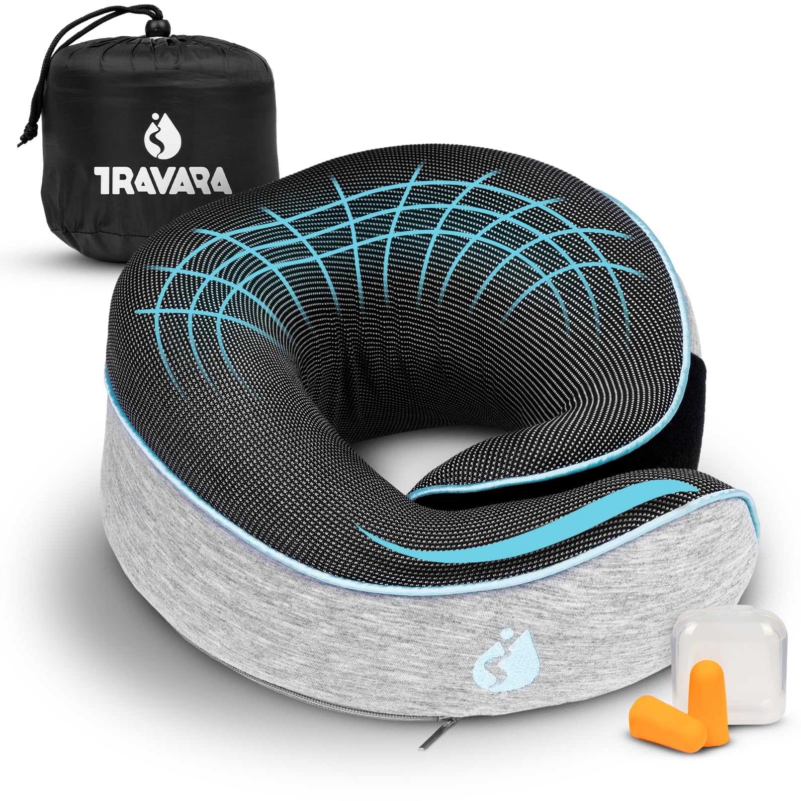 TRAVARA Neck Pillow Airplane - Travel Neck Pillow - Airplane Pillow with 360° Memory Foam Neck Support - Travel Pillow for Sleeping - Travel Pillows for Airplanes