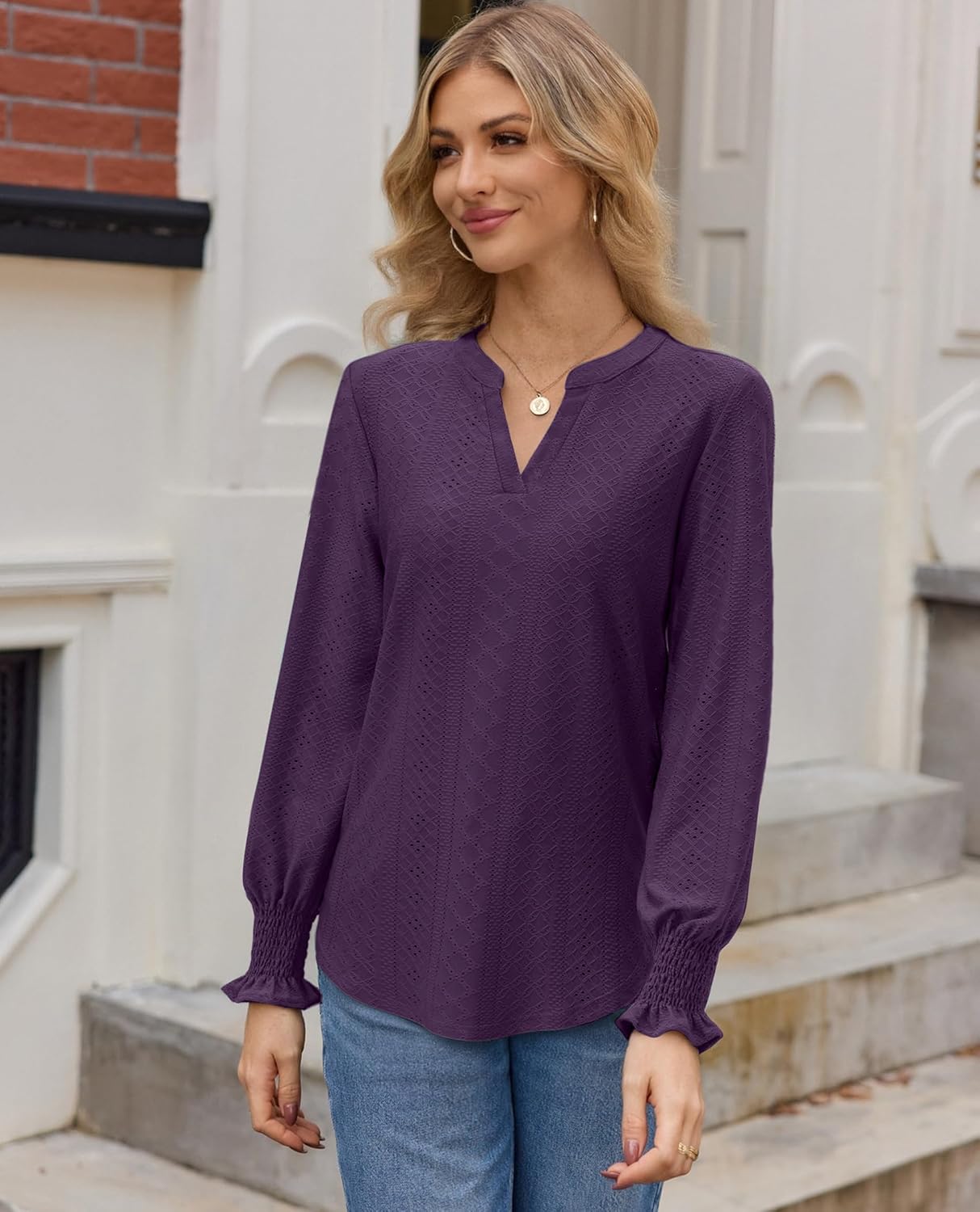 siliteelon Womens V Neck Tunics Fall Tops Long Sleeve Lace Dressy Casual Blouse Cute Ruffle Business Work 2025 Trendy TShirts - Image 3