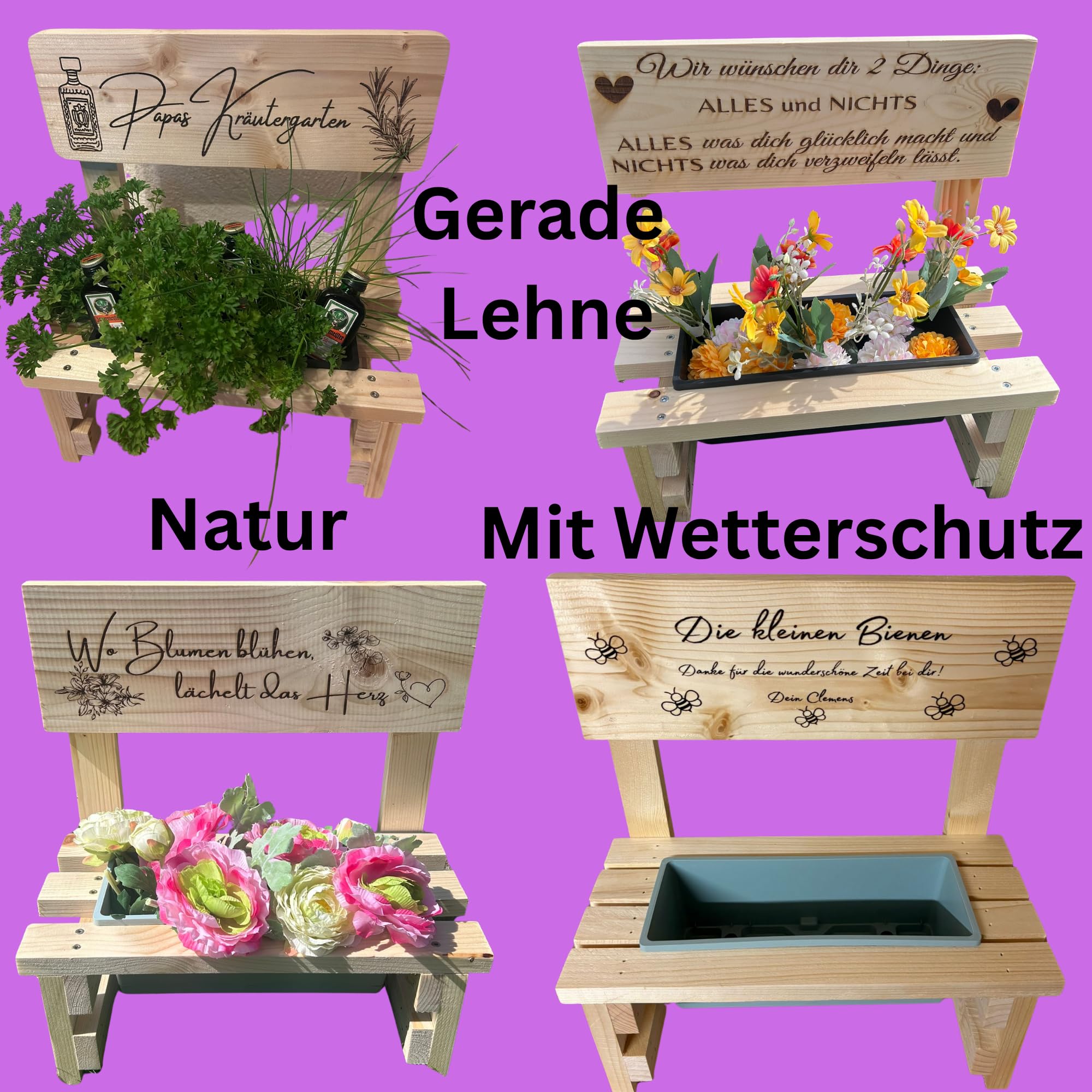Generisch Kleine Blumenbank aus Holz mit Wunschgravur – Rustikale Pflanzenbank für Innen & Außen – Geschenkidee - Deko für Blumen personalisiert - Outdoor Garten Geschenk Oma Mama Muttertag Hochzeit