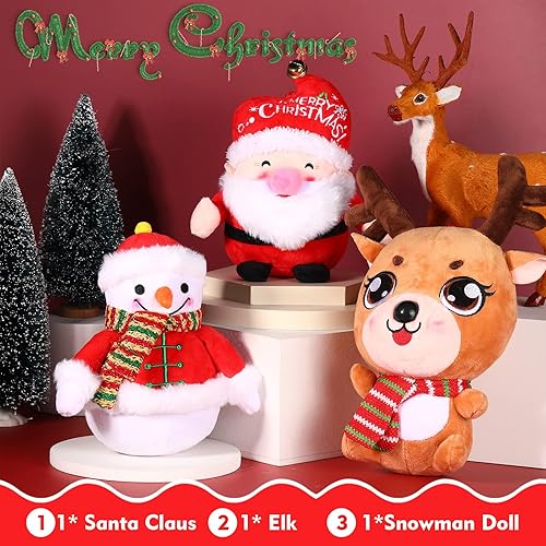 Miniatura 8 de Threan Juguete de peluche navideño de 3 piezas, muñeco de nieve de Papá Noel, reno, muñeco de nieve, Claus, juguete de peluche de Navidad, juego de