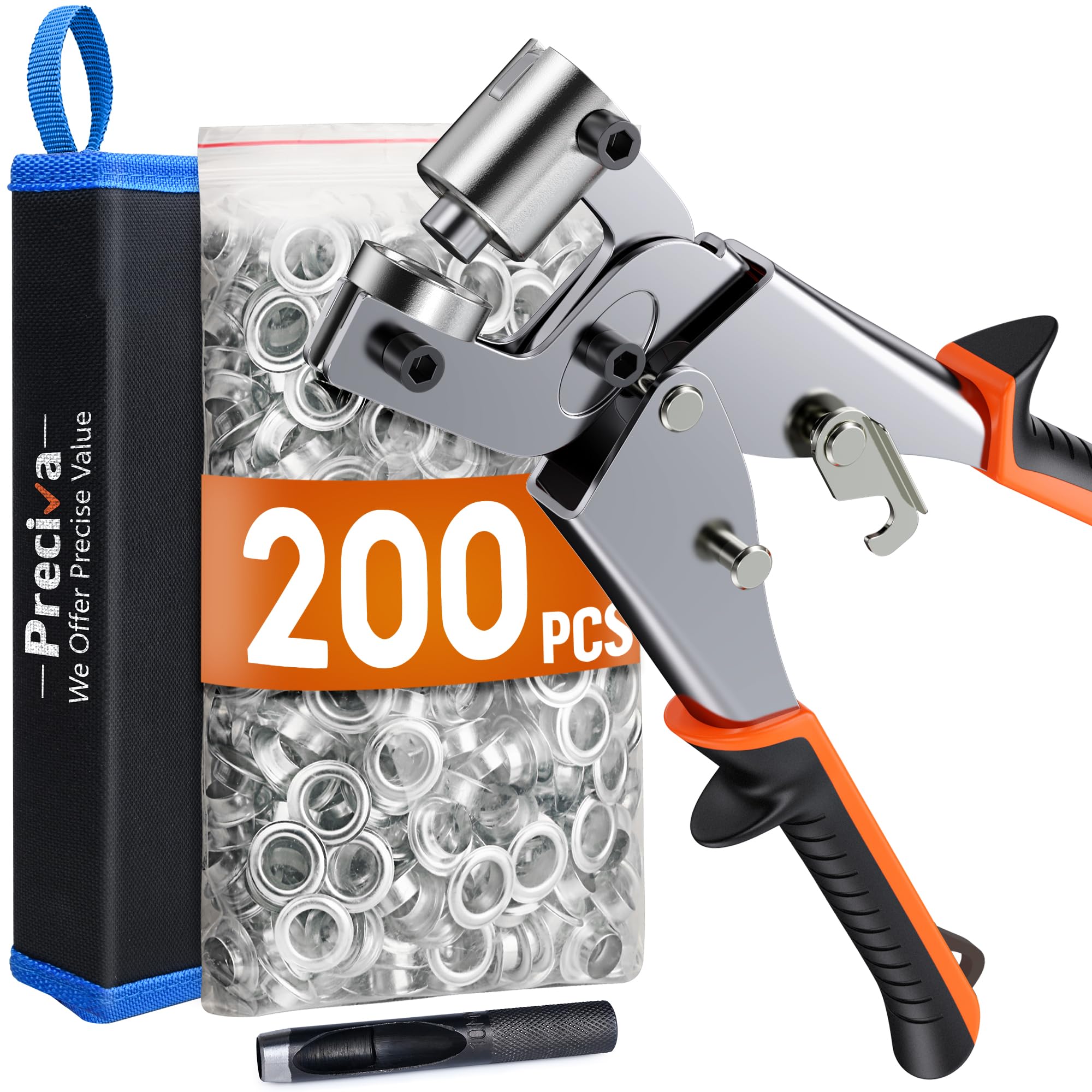 Kit de herramientas de ojales resistentes, 200 ojales de 10 mm, kit de ojales, herramienta de ojales, prensa para lona, tela