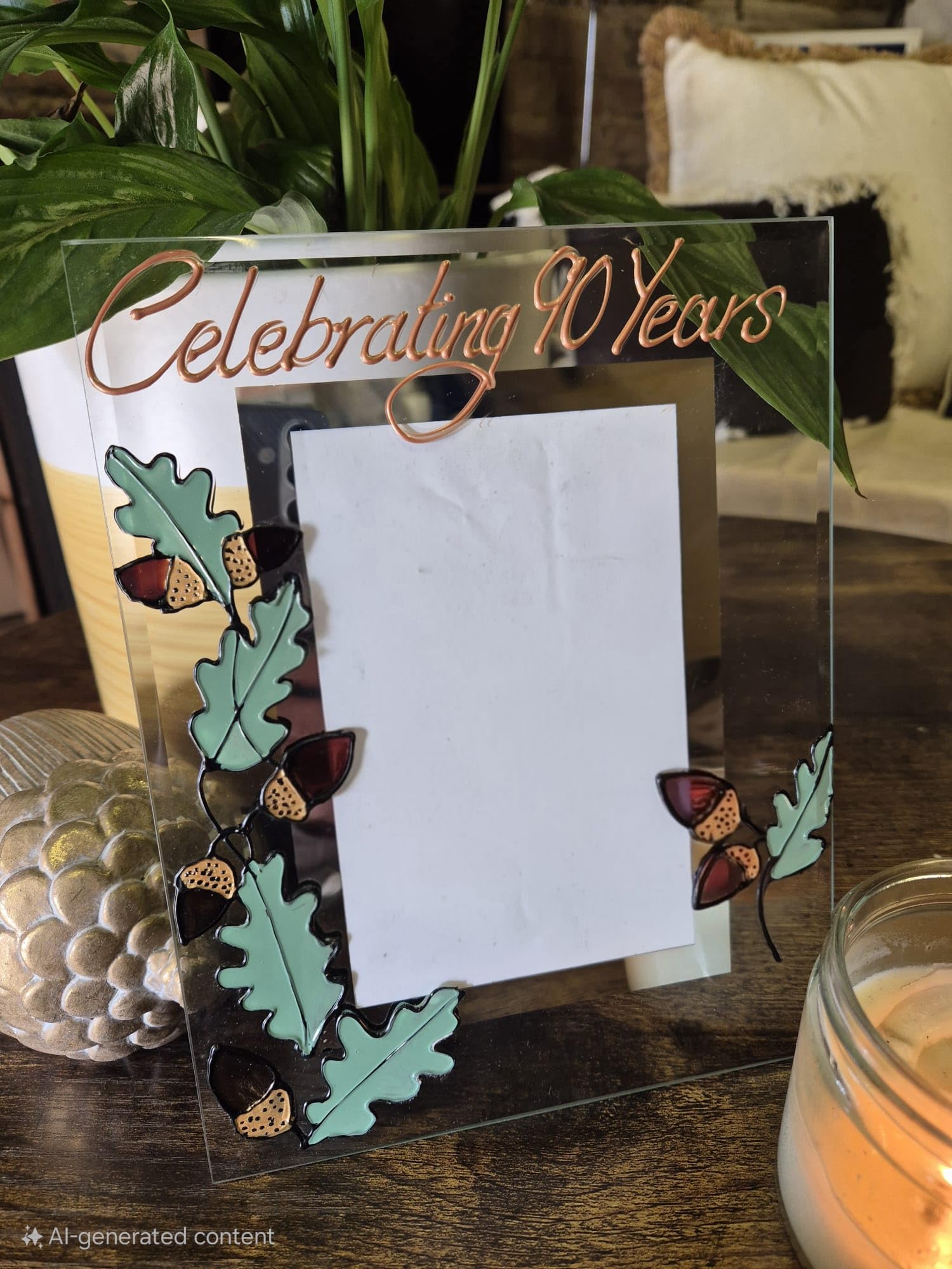 Handpainted 90th Birthday Gift Photo Photo Frame: Portrait Oak 5"x7"