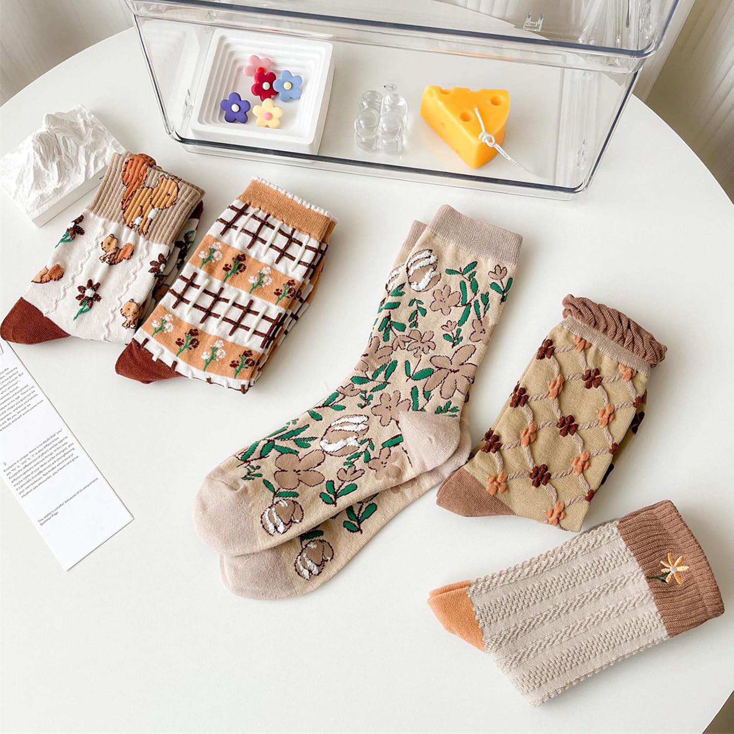 DXYAKY 5 Pairs Vintage Floral Crew Socks for Women, Soft Cotton Embroidered, Cottagecore Ruffle Socks for Casual & Dress Wear - Image 6