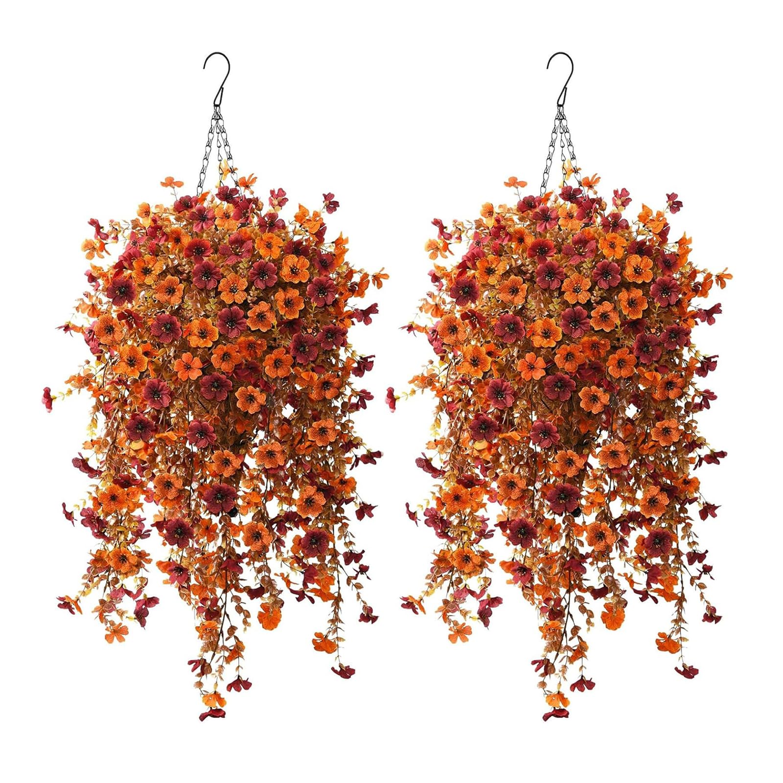Kouamor A*2 70Cm Autumn Hanging Basket, Artificial Hanging Baskets, Autumn Hanging Flowers Artificial, Realistic & Widely Uses Artificial Flower For Outdoor Fall Home Garden Patio (A*2)