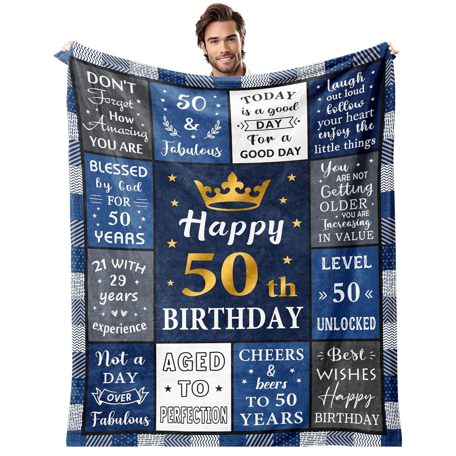 Twirush Men's Blue 50Th Birthday Gifts For 50" X 60" Father Blanket, 60 Year Old Present For Him, 1976 Gift For Him, Unique Birthday Presents For Dad, Grandpa, Husband, Brother, Friends (Blue)