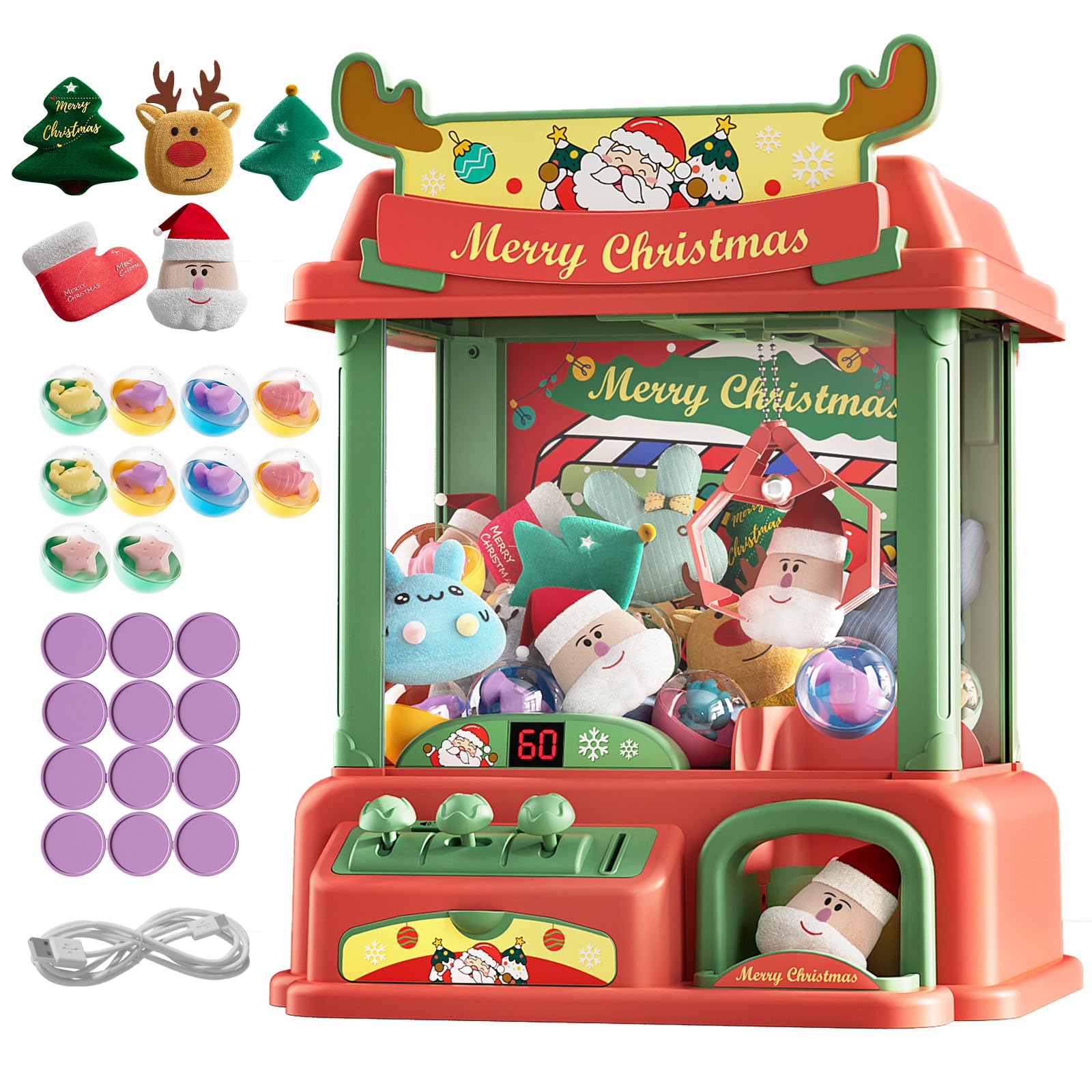 Christmas Claw Machine for Kids, Mini Vending Machines Candy Toys for Girls, Arcade Game Machine with Light Sounds, Toys for Ages 8-13 Girls, Christmas Birthday Gifts for Kids Teens Adults
