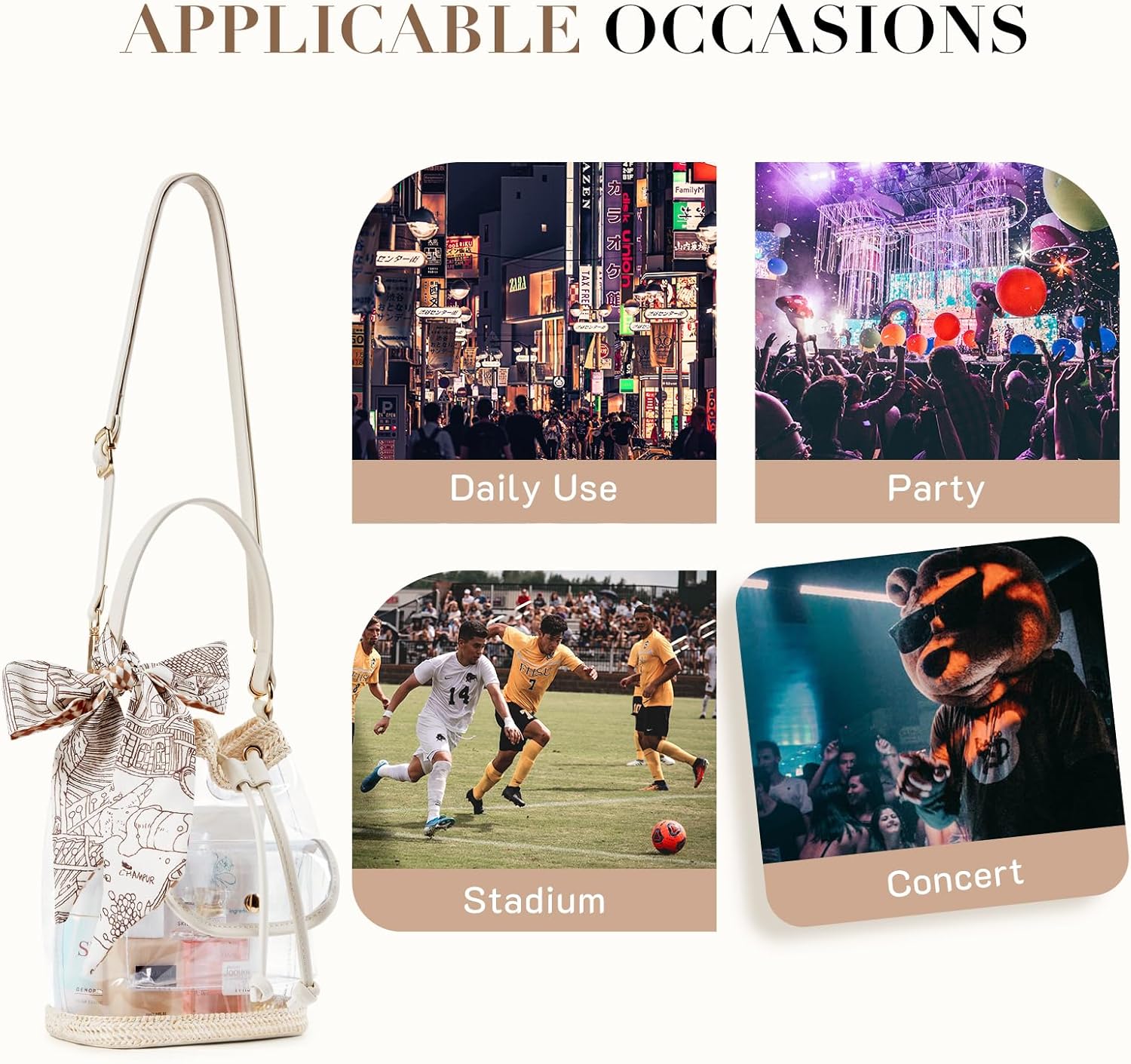 Missnine Clear Bag for Stadium Approved, Clear Crossbody Bucket Bag Transparent PVC Purse for Women, Concert Stadium Events - Image 6