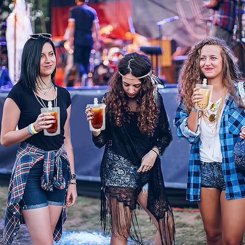 Miniatura 7 de Angoily 50 bolsas de bebidas de plástico de 3.4 fl oz con boquilla de plástico, bolsas transparentes para bebidas con tapa de boquilla, a prueba de