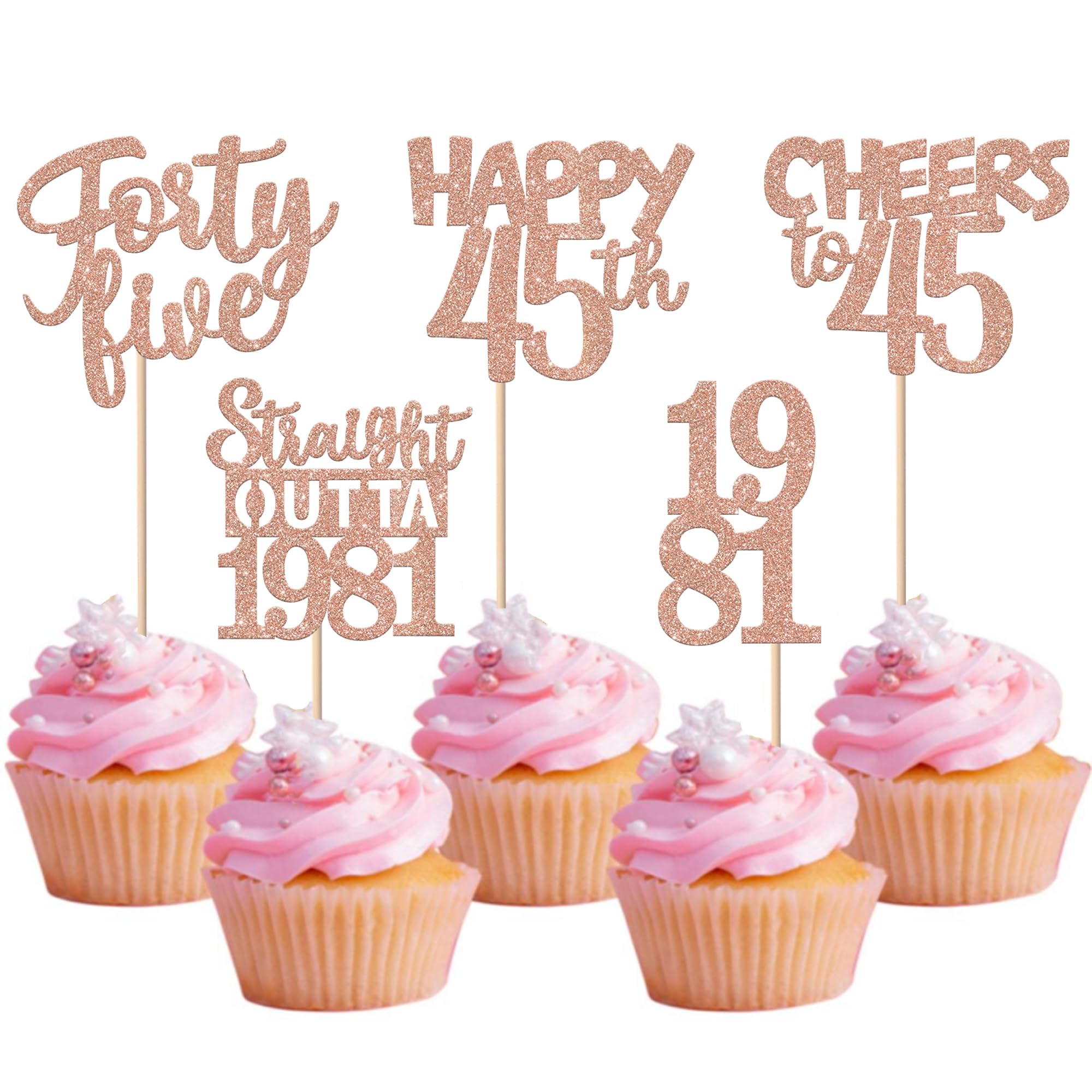 30PCS 45th Birthday Cupcake Toppers Glitter Forty Five Happy 45 Straight Outta 1981 Cupcake Picks for Cheers to 45 Years 45th Birthday Anniversary