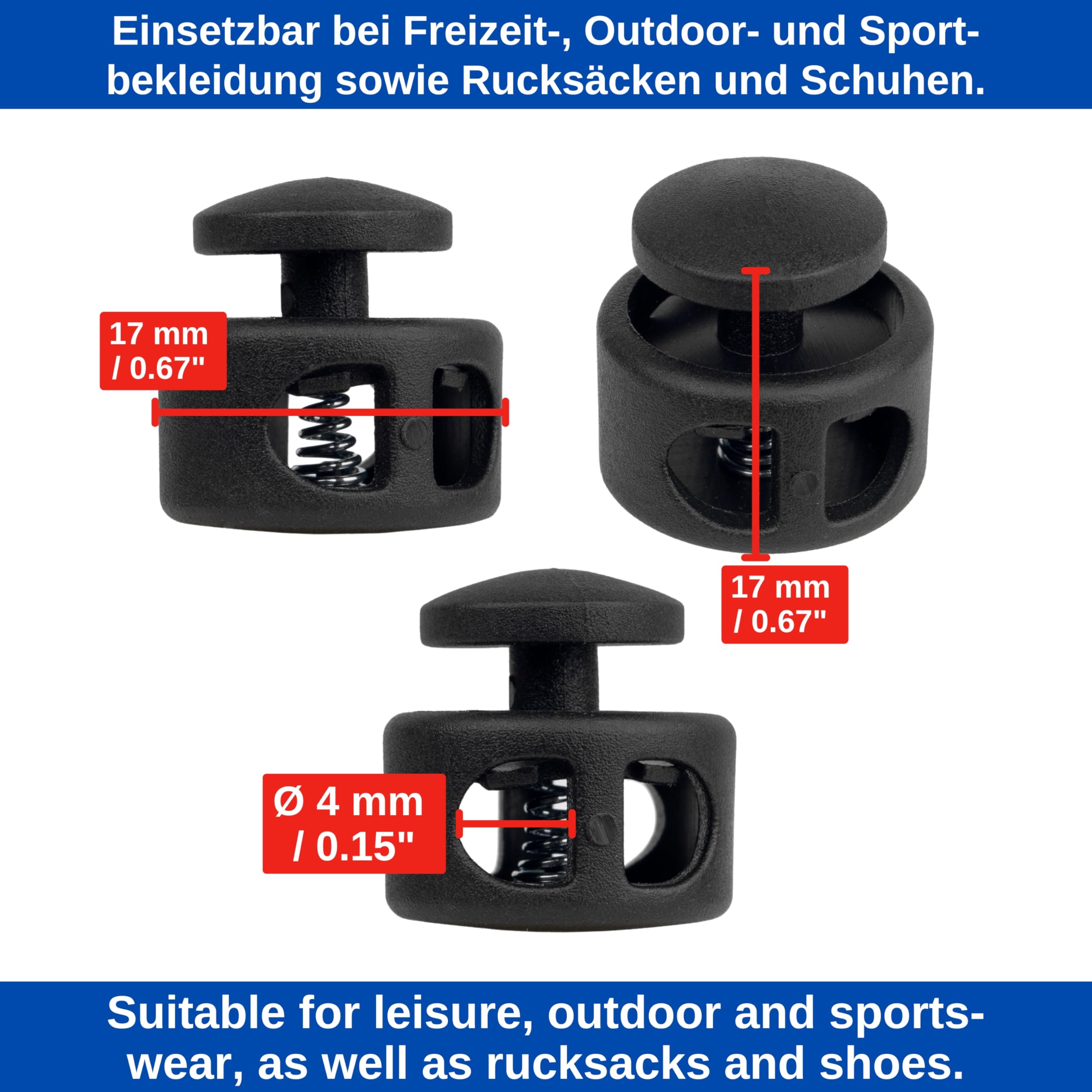 JYNXOR Kordelstopper 30 Stück - 2 Loch Oval Schlösser 6mm Schwarz