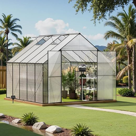 Green House for Outside, Greenhouse for Outdoor, Walk-in Garden Greenhouses, Heavy Duty Polycarbonate Greenhouse, Backyard Green Houses