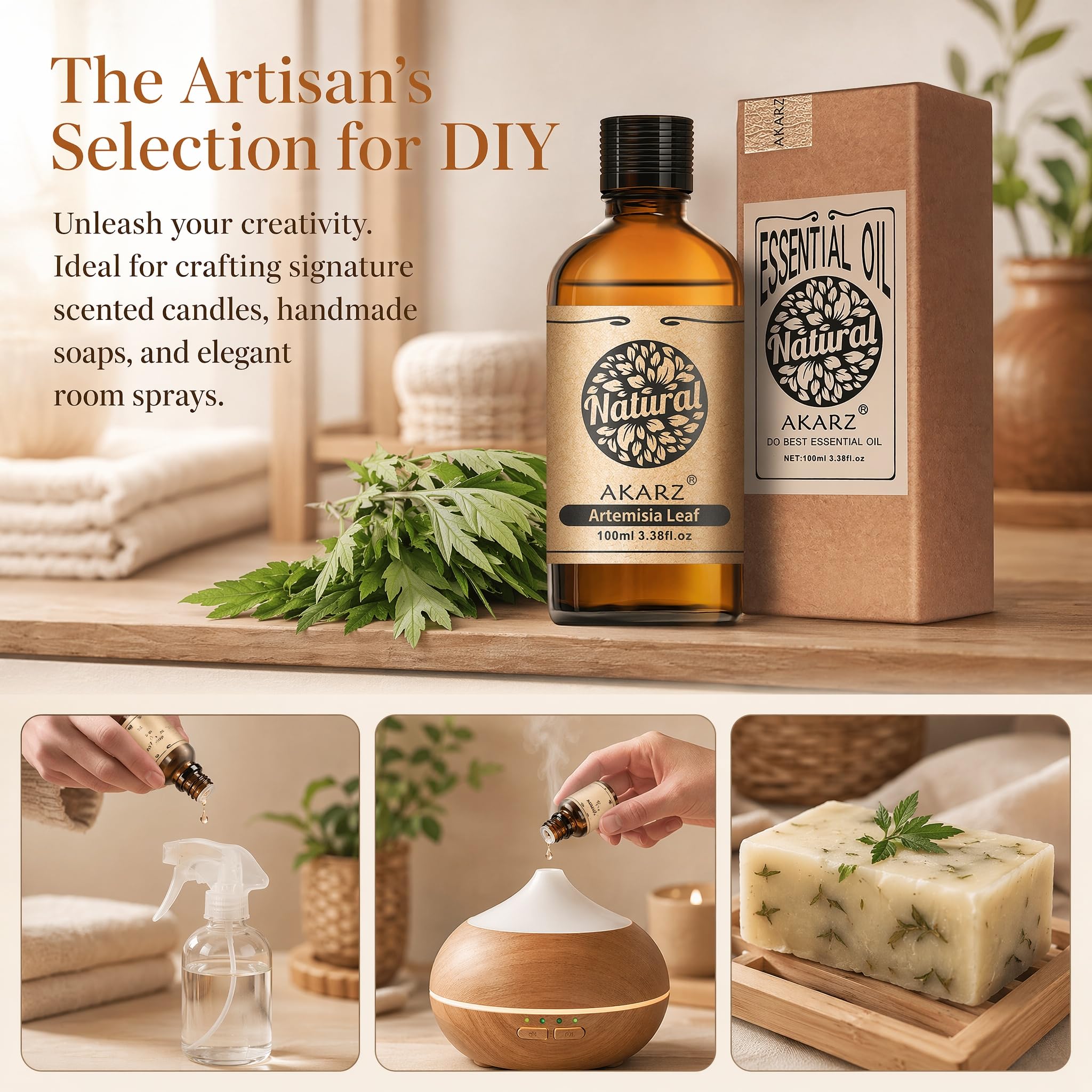 AKARZ 100ml Olejek esencjny z Liścia Absyntu - Naturalny olejek aromatyczny do dyfuzorów, lamp aromatycznych i aromatów pomieszczeń