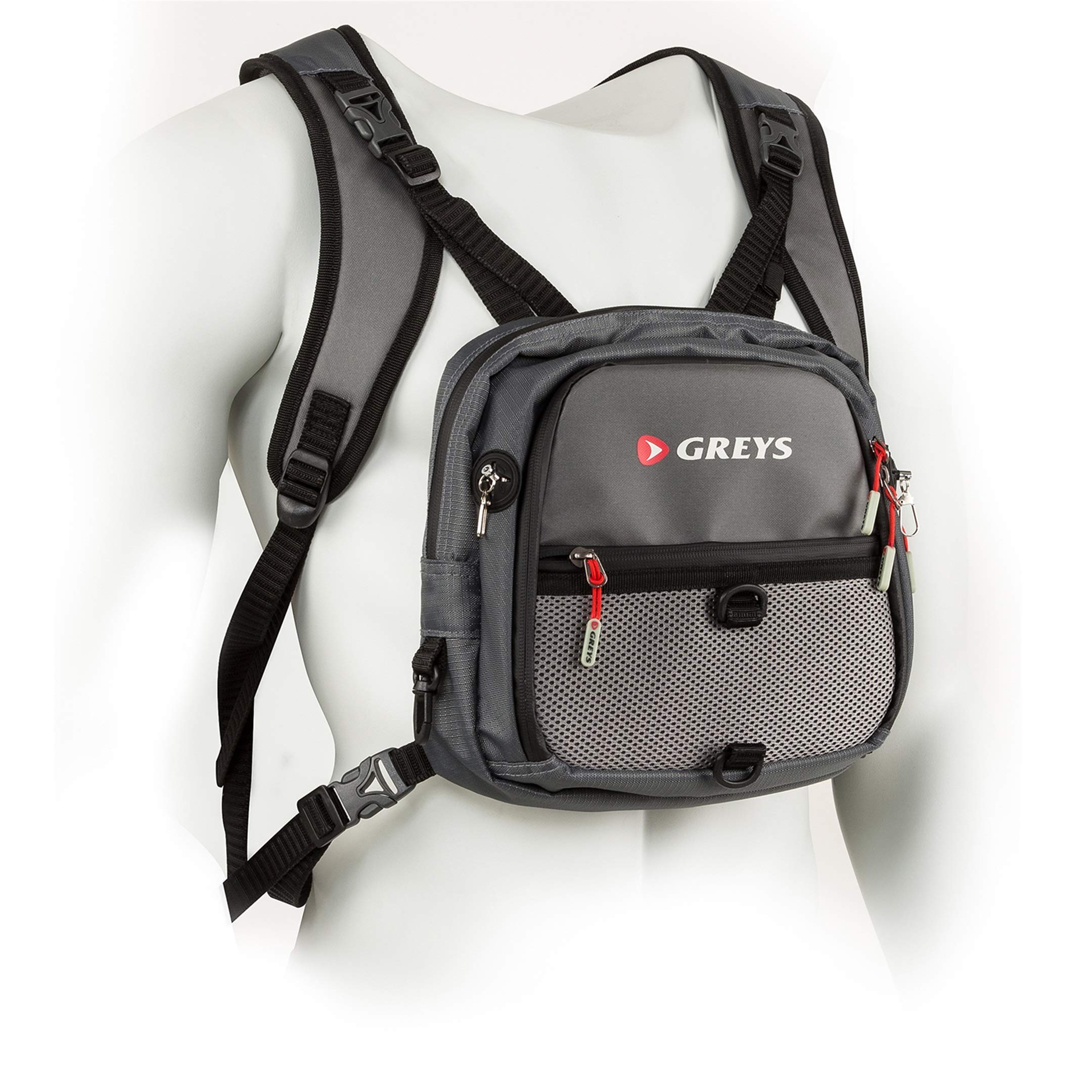Greys Angel-Brusttasche | Modulares Angel Rucksack- & Brusttaschen-System | Abnehmbare Brusttasche | Mehrere Fächer | Rutenhalter | D-Ring Befestigungen, Grey