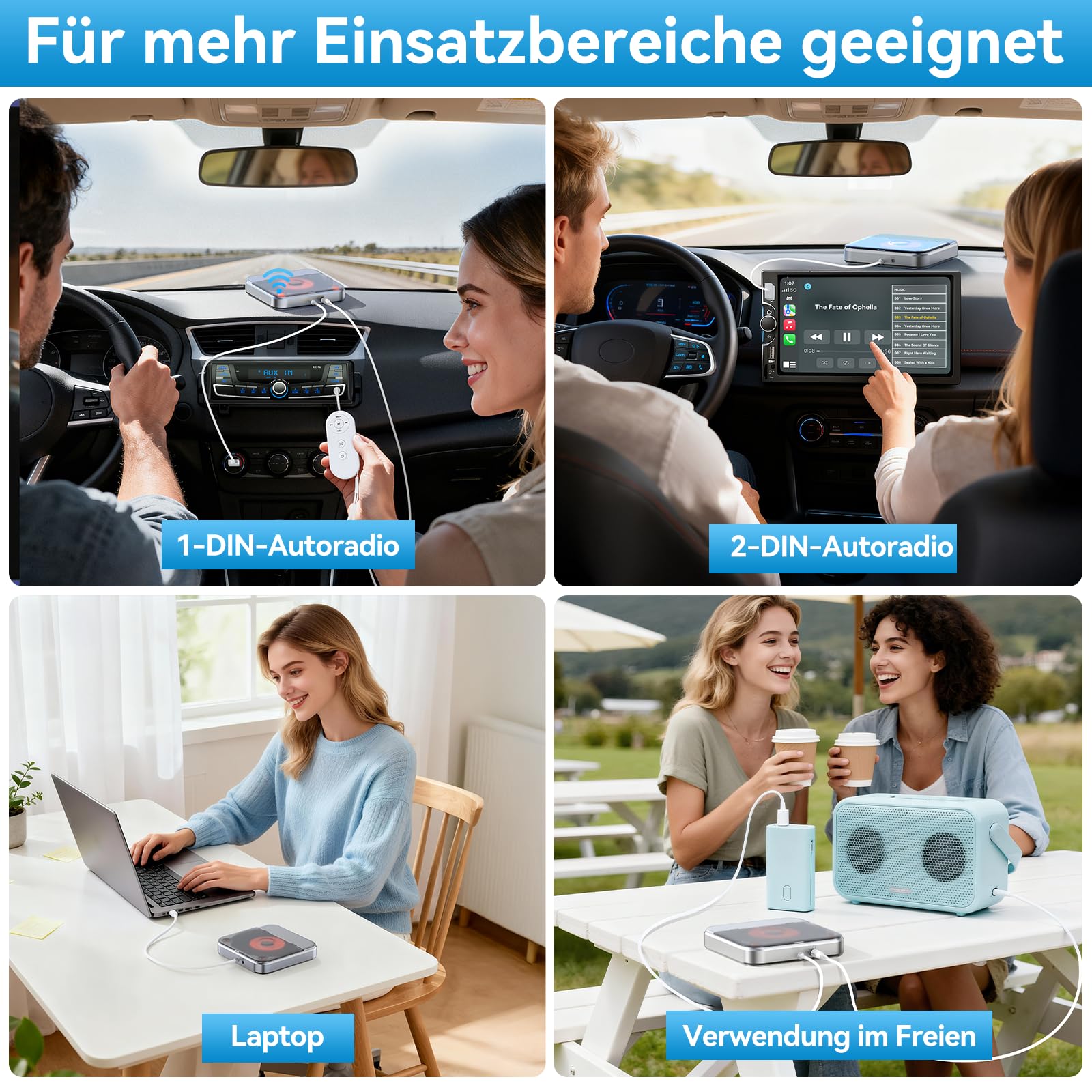 CD Player für Auto mit USB, CENXINY CD Laufwerk Externes mit AUX, Universal CD Player für Auto mit USB-Typ-C-Adapter, inklusive 1.5M USB-Verlängerungskabel,1 m AUX-Kabel,kompatibel mit Autoradio