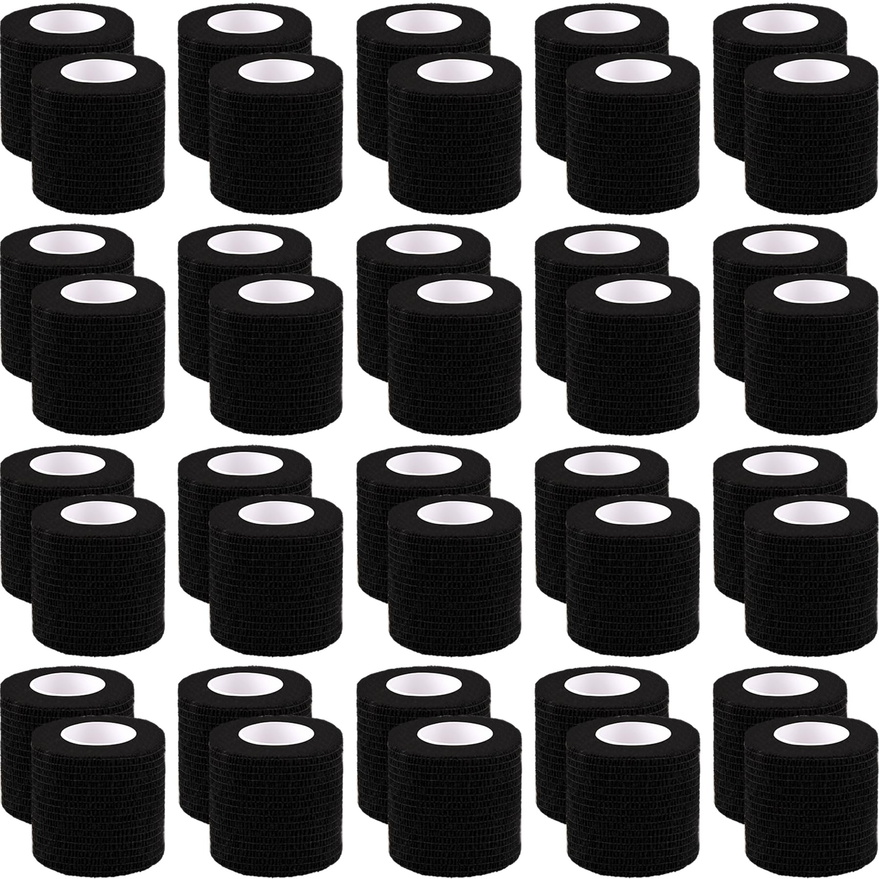 BQTQ 40 Rouleaux Tape Cohésive de Sport Bandes Vétérinaire Tape Sportive Elastique Cohésif pour Prévention des Ampoules(Noir, 5cm x 4,5 m)
