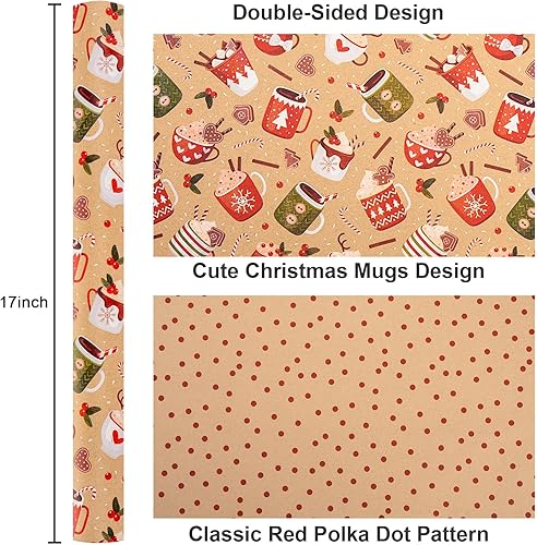 Miniatura 156 de Yarcony Papel kraft de regalo de Navidad, papel de regalo negro, árboles de Navidad de lujo, renos, copos de nieve, papel de estraza resistente