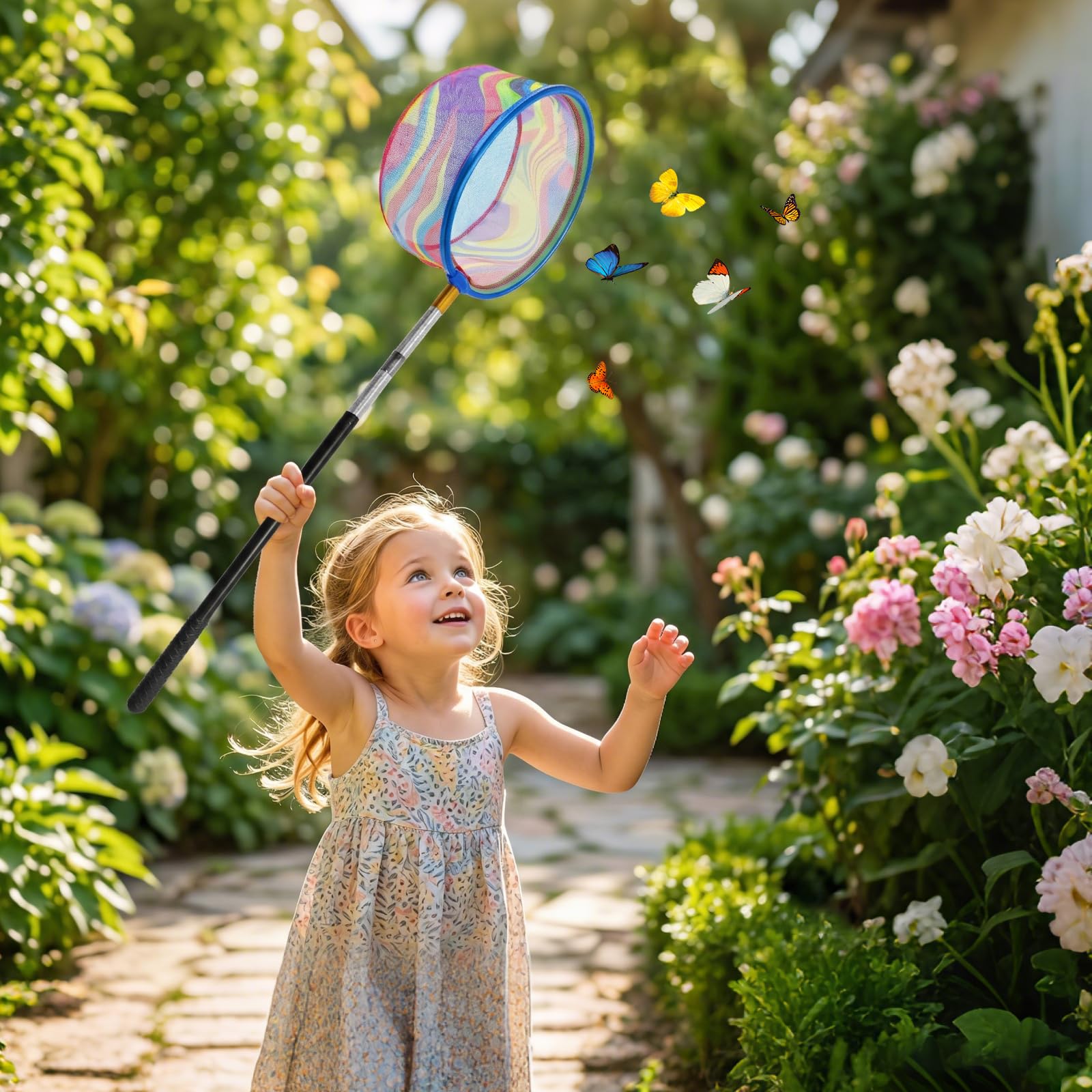 Épuisette Enfant, Filet à Papillon Extensible, avec Manche Télescopique 41 à 150 cm, pour la Capture d'Insectes et de Poissons, Plage, Étang, Jardin