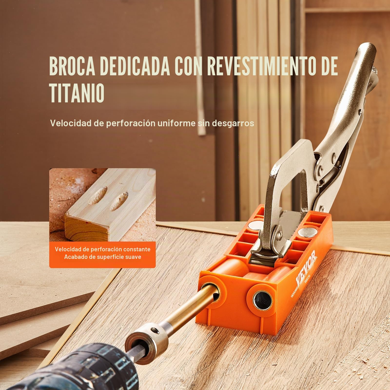 VEVOR Kit de 50 piezas para Taladrar Agujeros Dobles con Broca Cuadrada y Abrazaderas en C para Clavijas Plantilla para Taladrar Agujeros y Agujeros en Ángulo, para Taladrar para Trabajar Madera