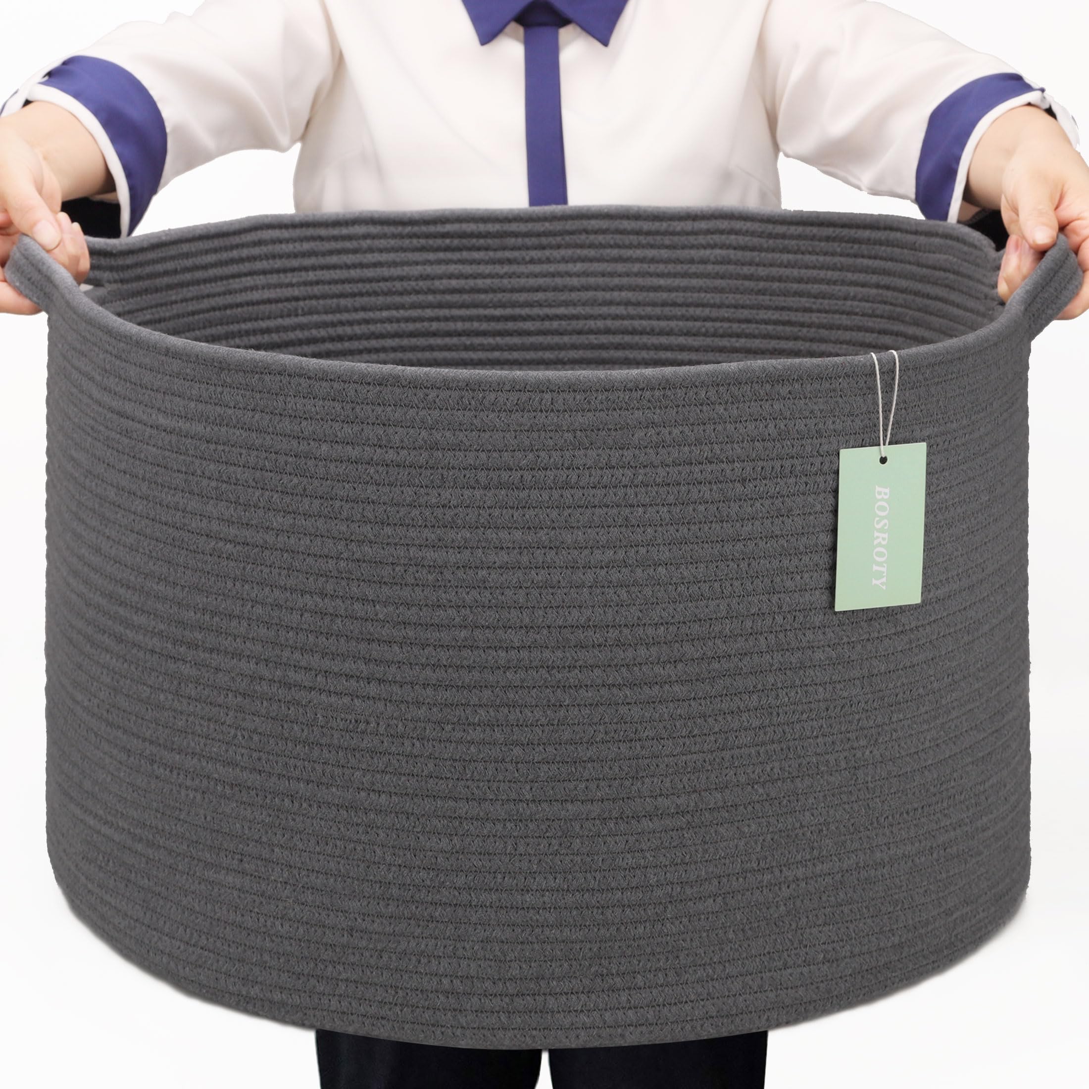 Cotton Rope Basket for Boys Kids, 87L Laundry Hamper, Dark Gray