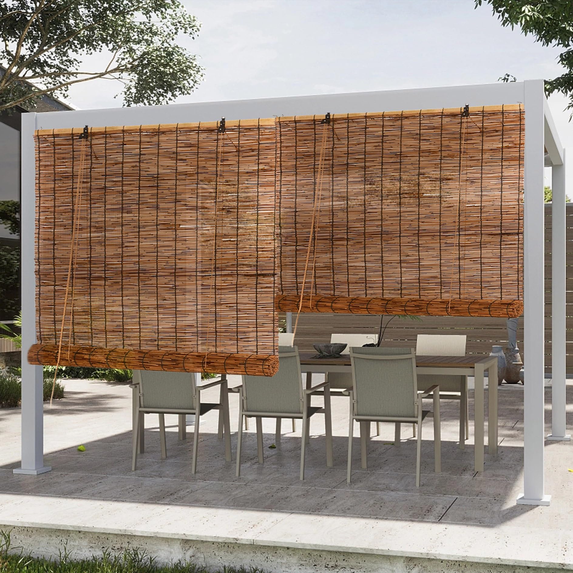 Amazon.de: Bambusrollo Aussenbereich,Bambus Sichtschutz Balkon,Sonnenschutz  Rollo Jalousie,Raffrollos fr Fenster Jalousien Innen,Outdoor  Schilfvorhnge Wetterfest Bambus Vorhang,fr Balkontr Garten,Anpassbar (