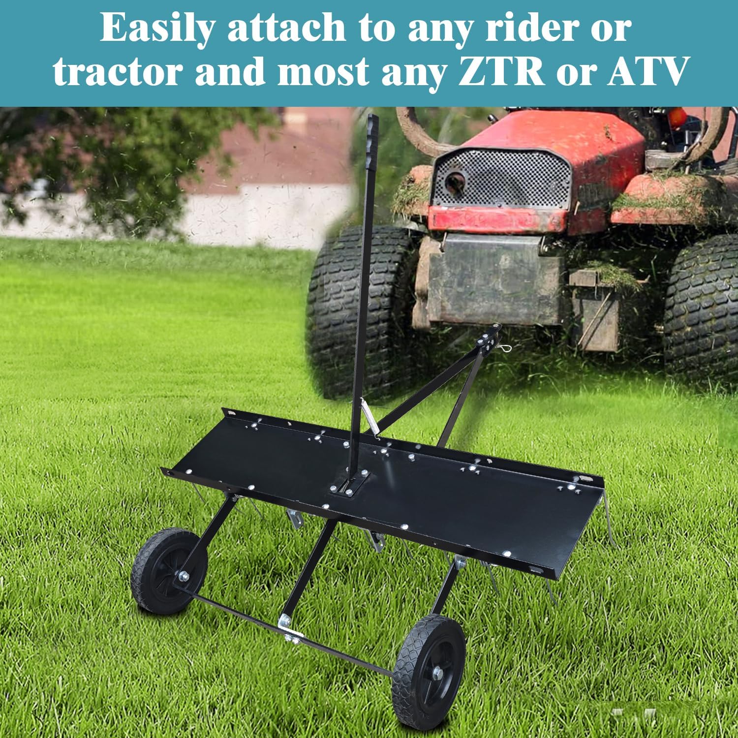 Lawn Dethatcher,Pull Behind Dethatcher for Lawn Care,Pull UP Thatch,Moss,Leaves,Steel Tow Behind Dethatcher with Tines for Lawn Tractor,Farms Yard Tools (40-in Pull Behind Dethatcher)